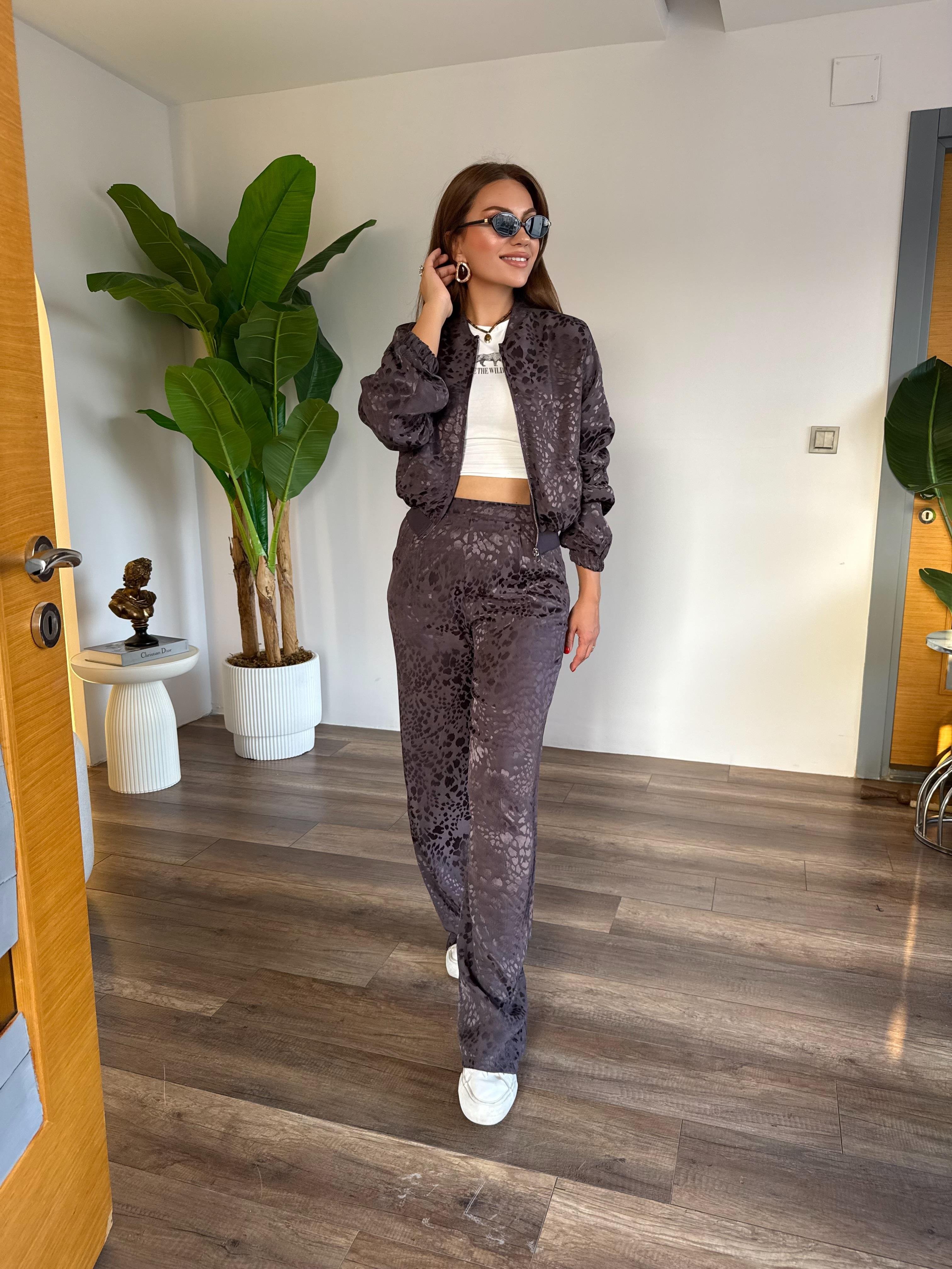 10522 Leopar Desenli Bomber Ceket