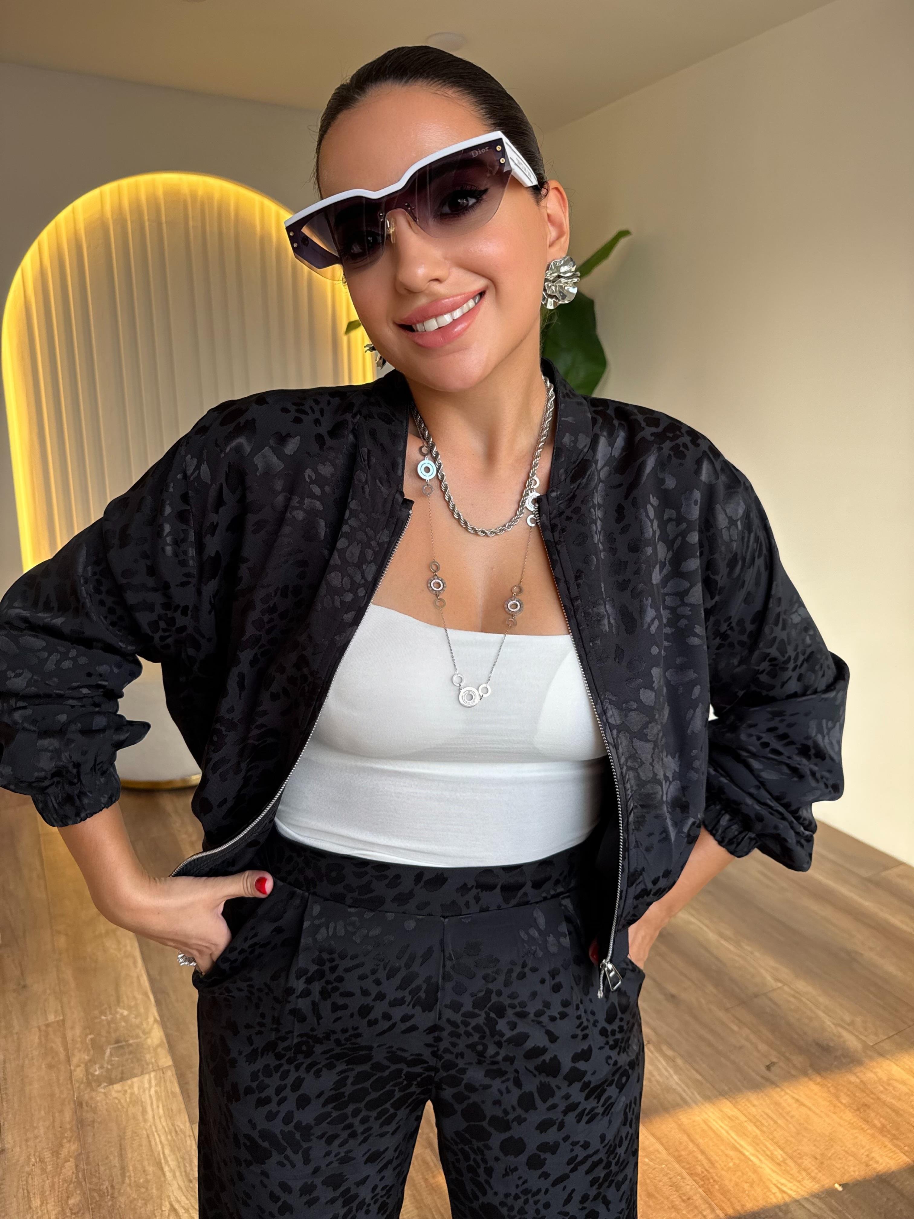 10522 Leopar Desenli Bomber Ceket