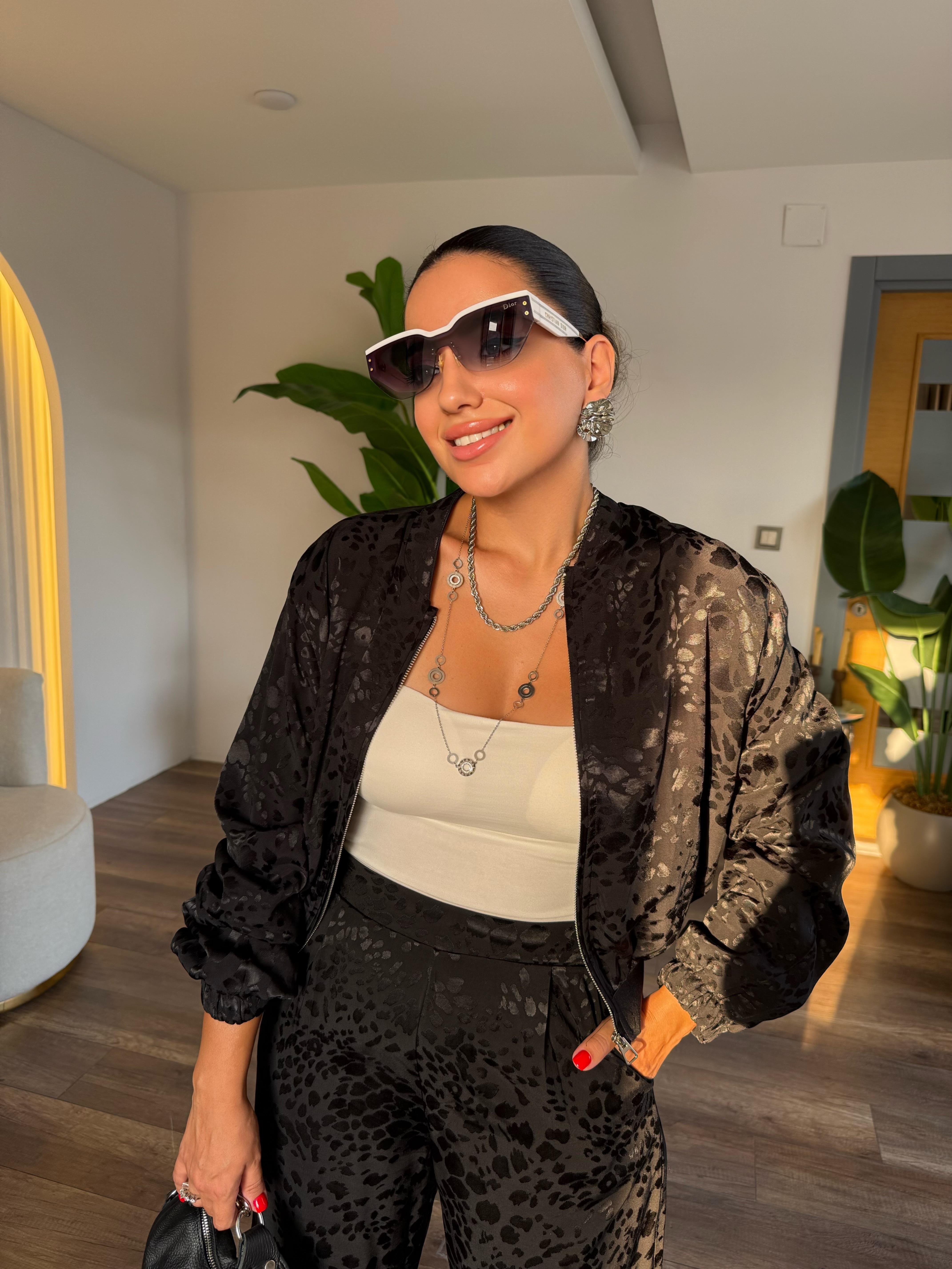 10522 Leopar Desenli Bomber Ceket