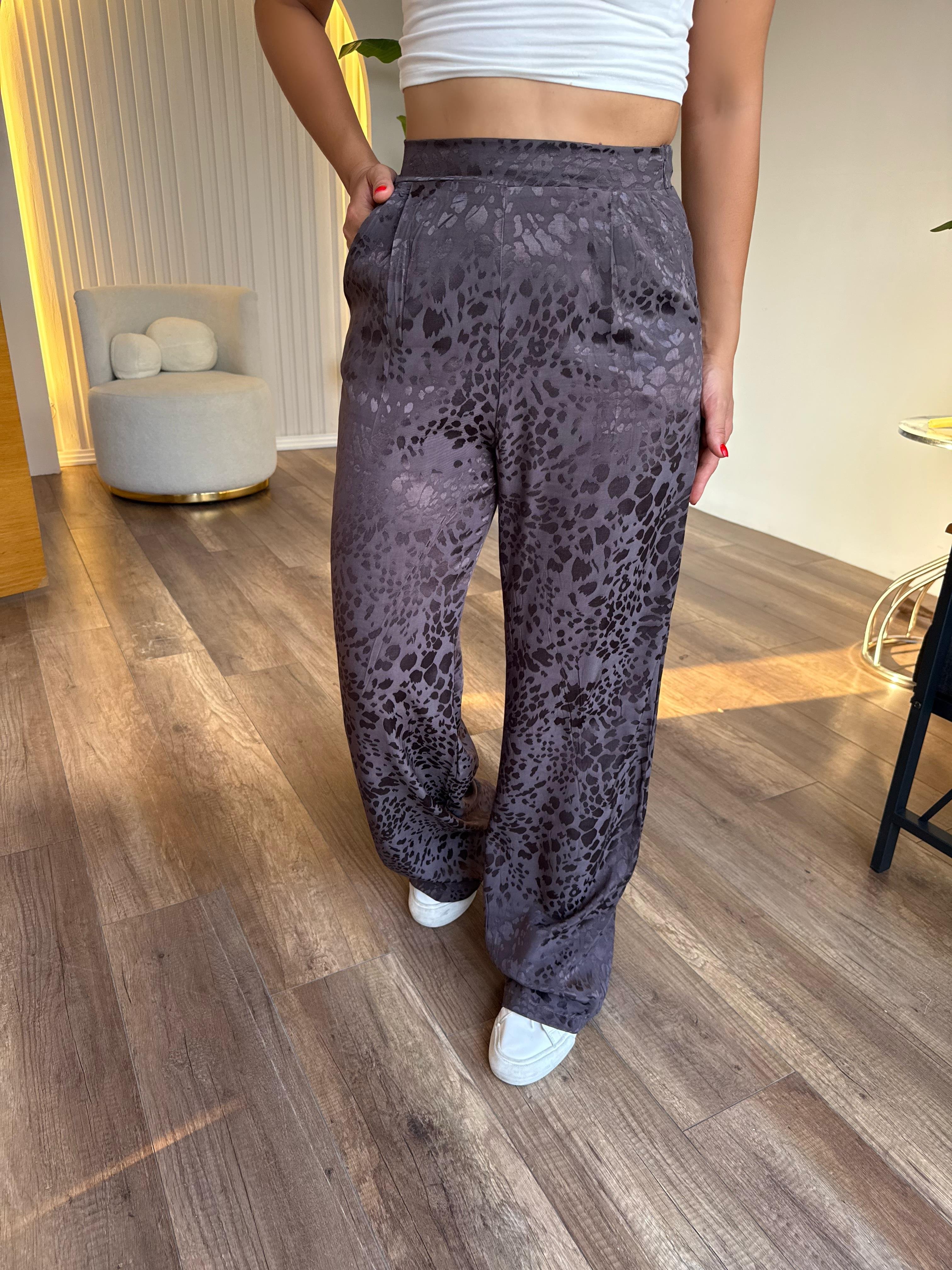 10523 Leopar Desenli Saten Pantolon