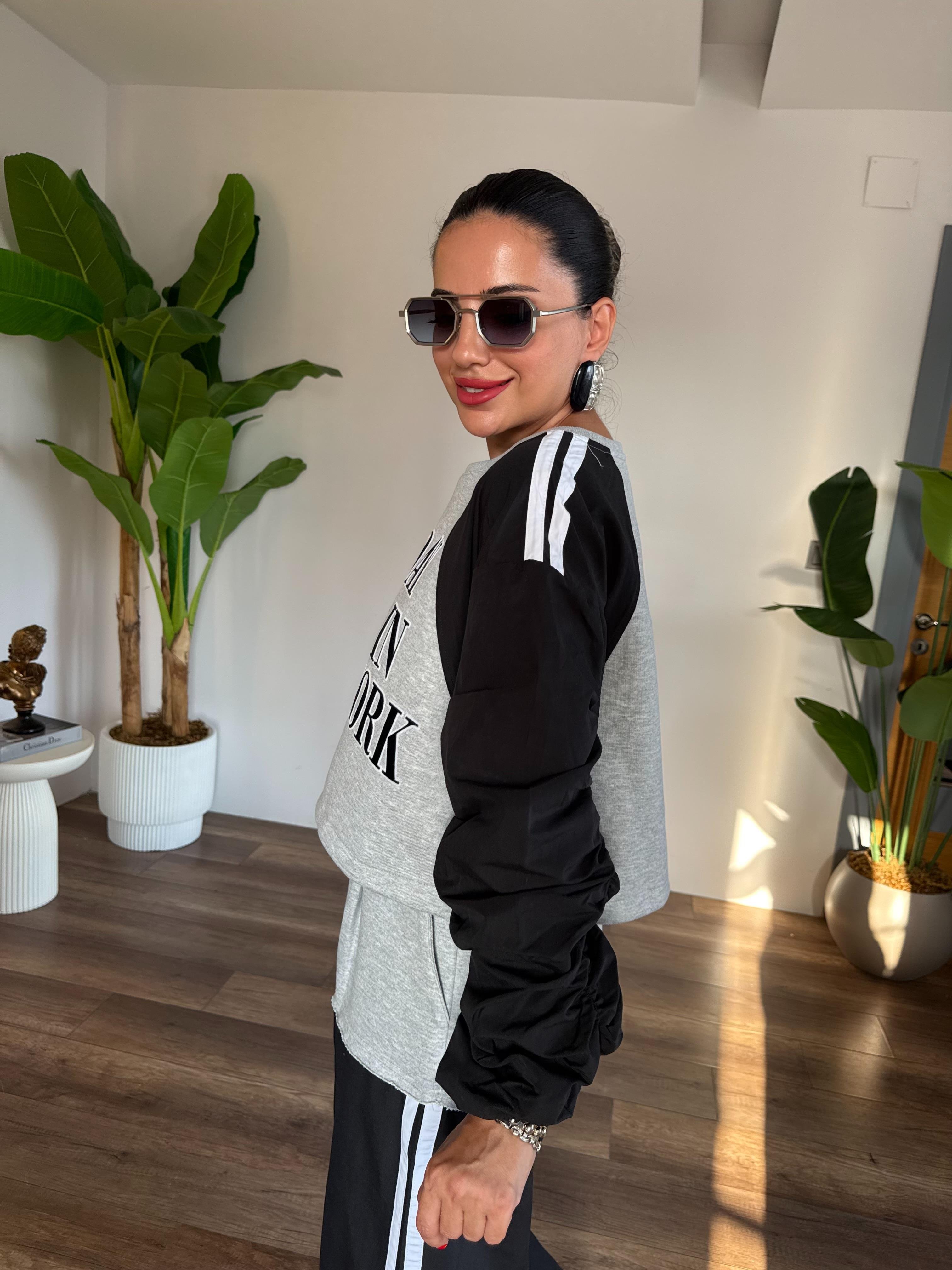 10532 Paraşüt Kumaş Detaylı Sweatshirt