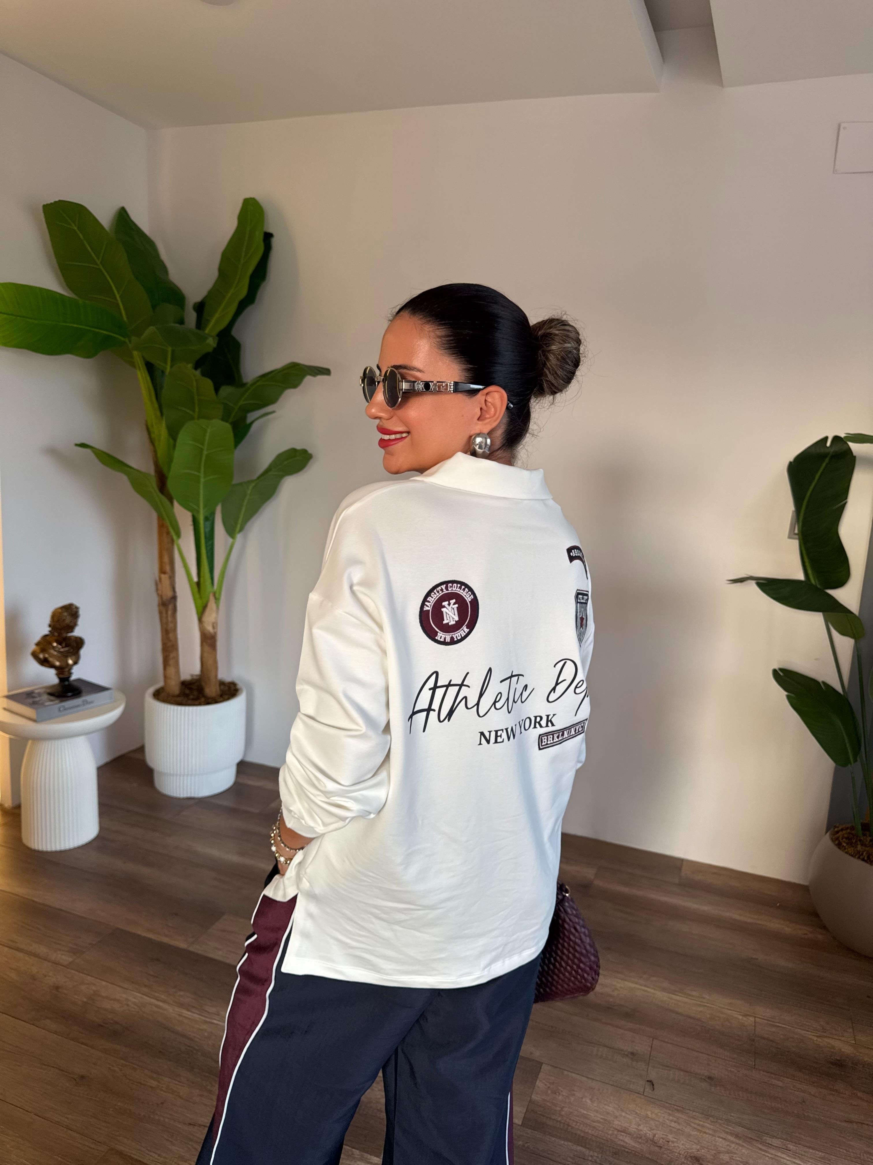 10536 Polo Yaka İşleme Detaylı Sweatshirt