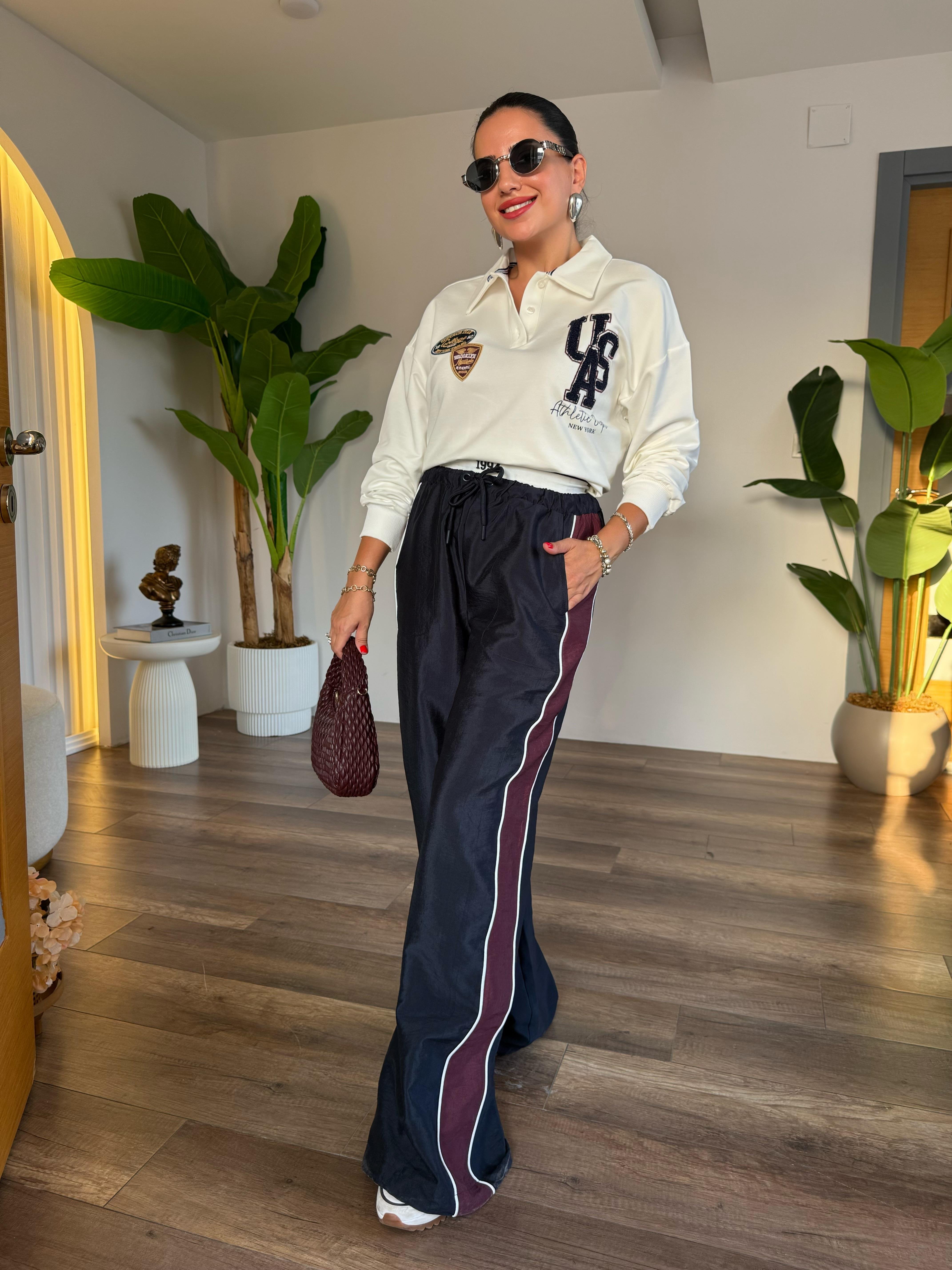 10536 Polo Yaka İşleme Detaylı Sweatshirt