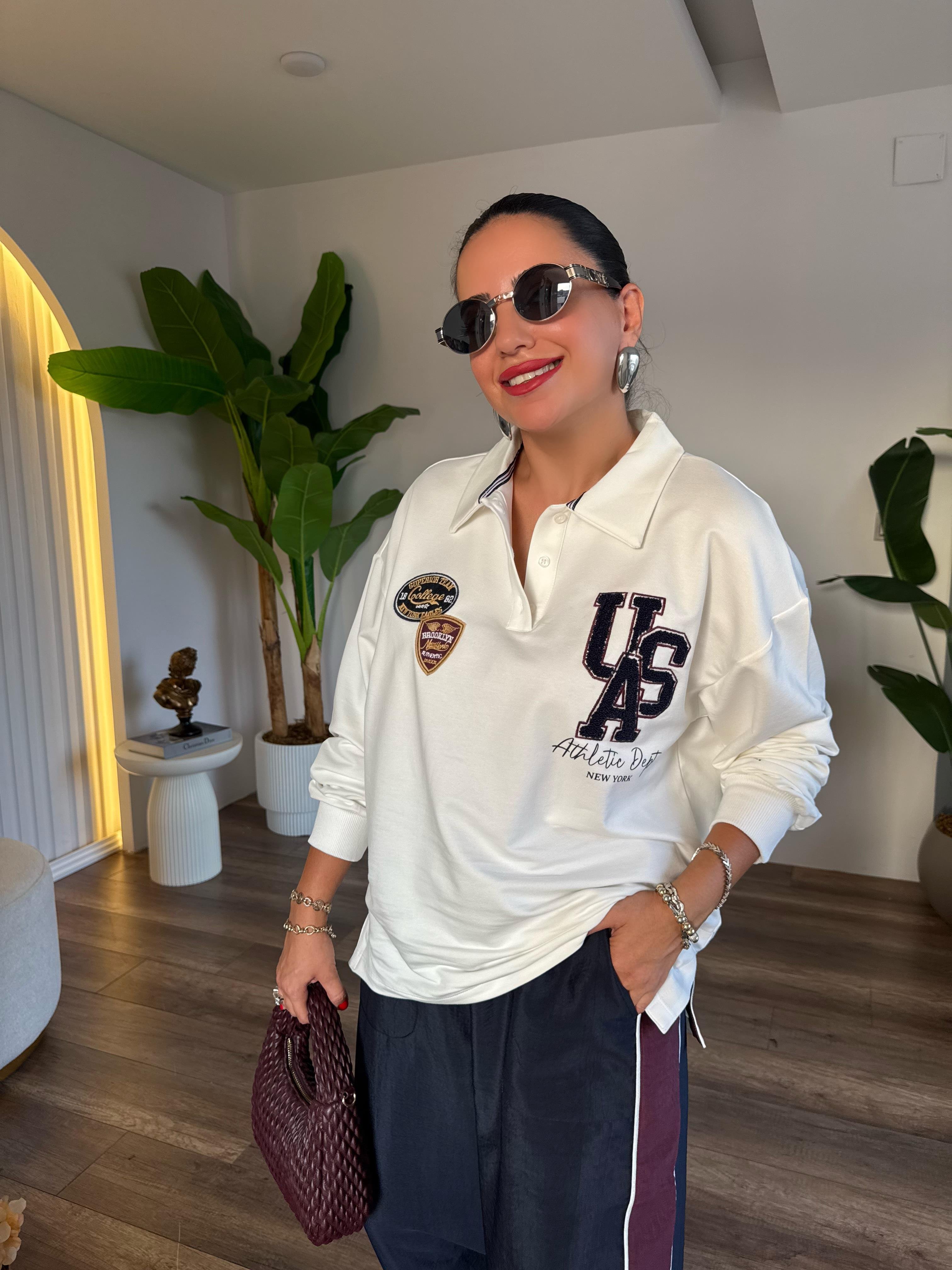 10536 Polo Yaka İşleme Detaylı Sweatshirt