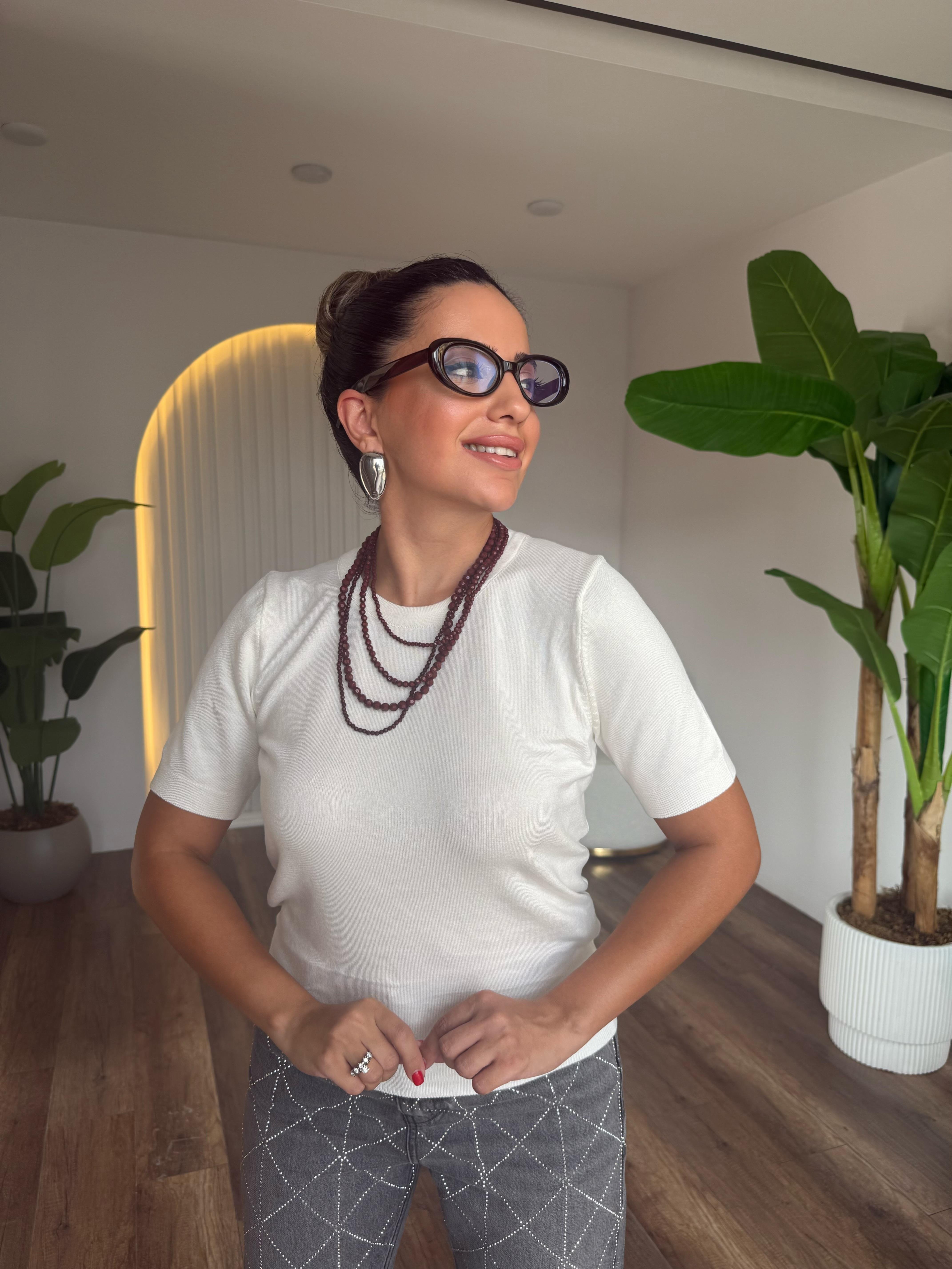 10601 Bisiklet Yaka Kısa Kol Basic Triko Bluz