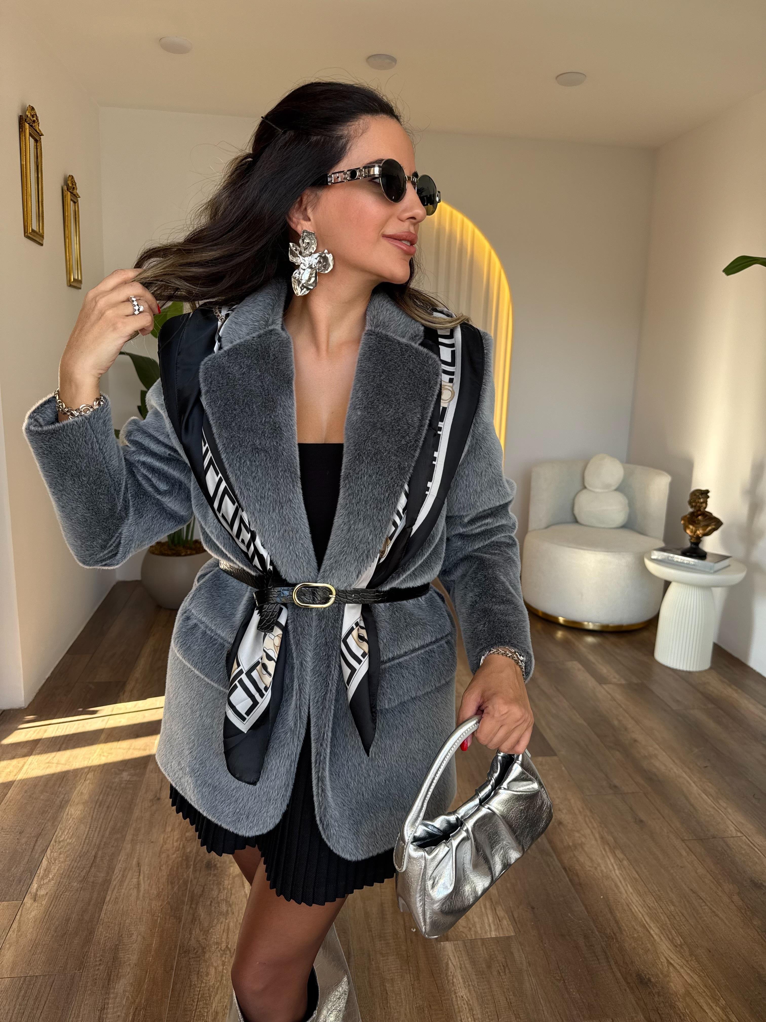 10609 Peluşlu Kemerli Blazer Ceket