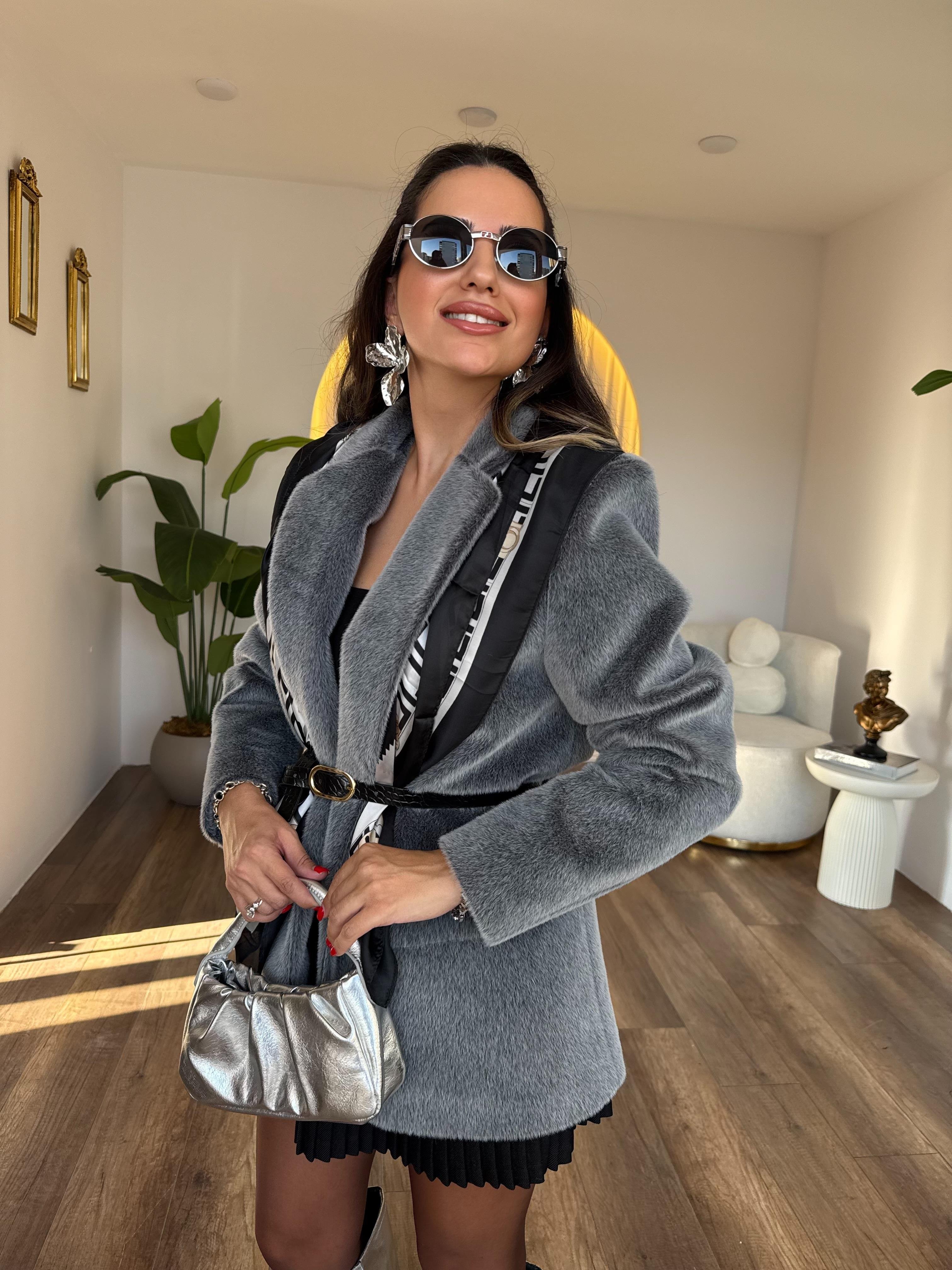 10609 Peluşlu Kemerli Blazer Ceket