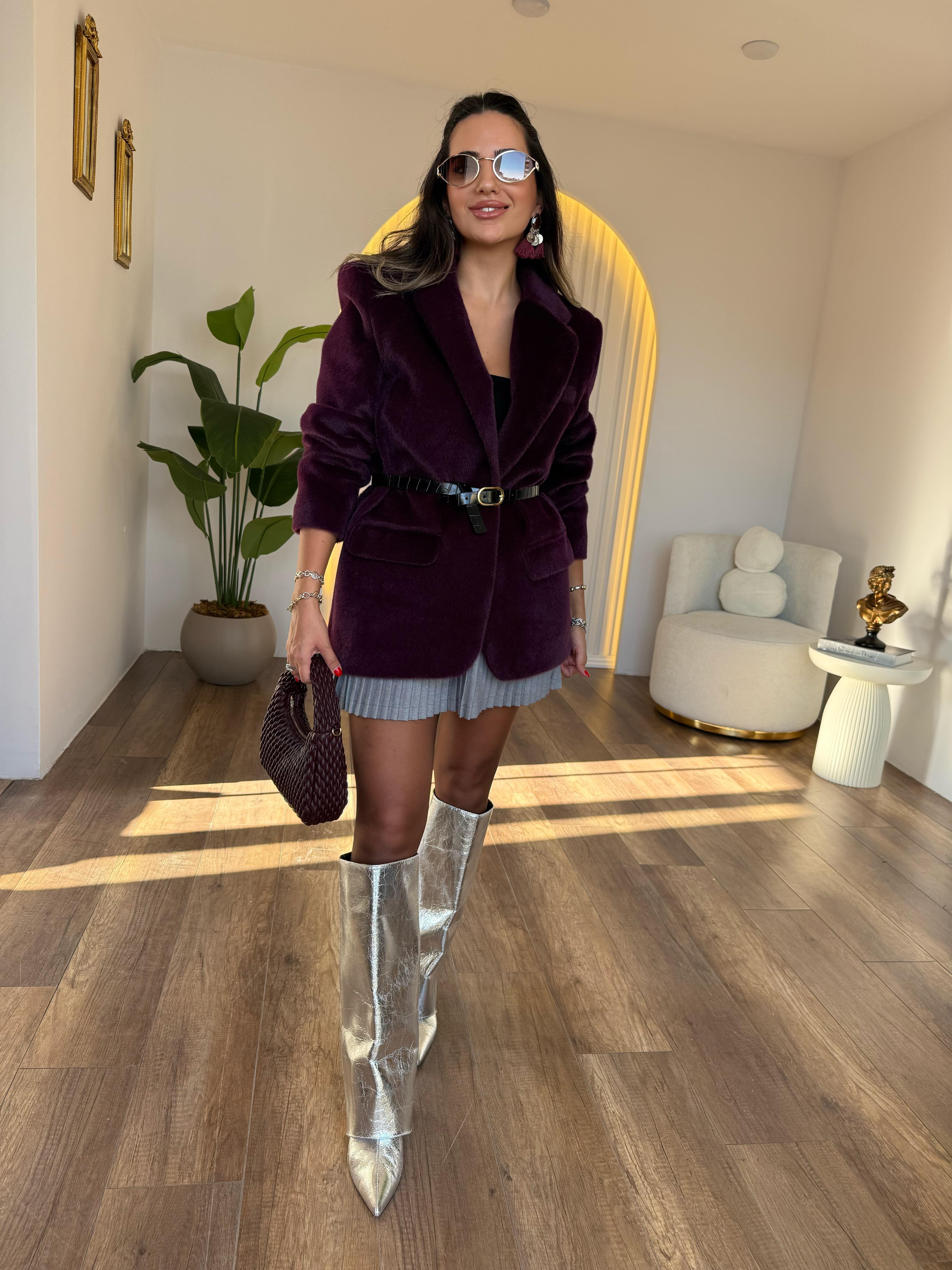 10609 Peluşlu Kemerli Blazer Ceket