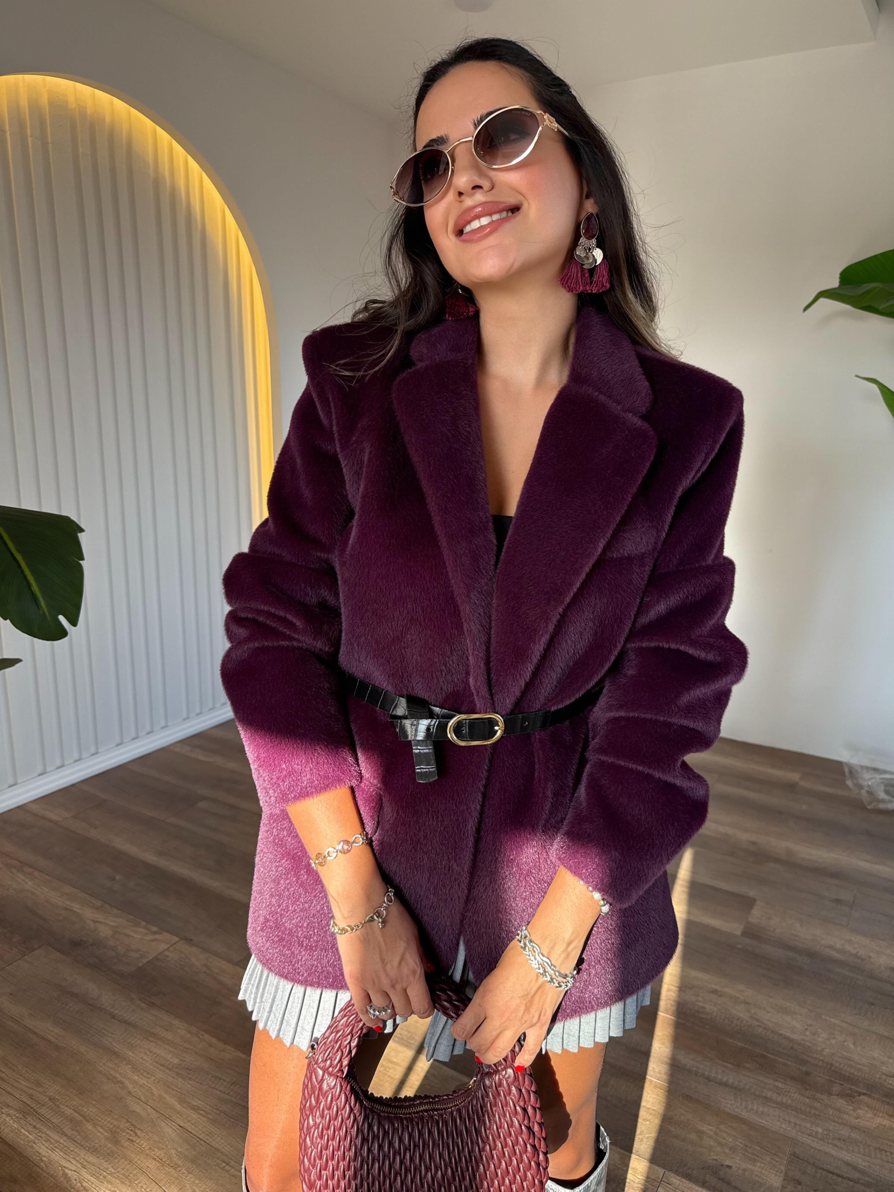 10609 Peluşlu Kemerli Blazer Ceket