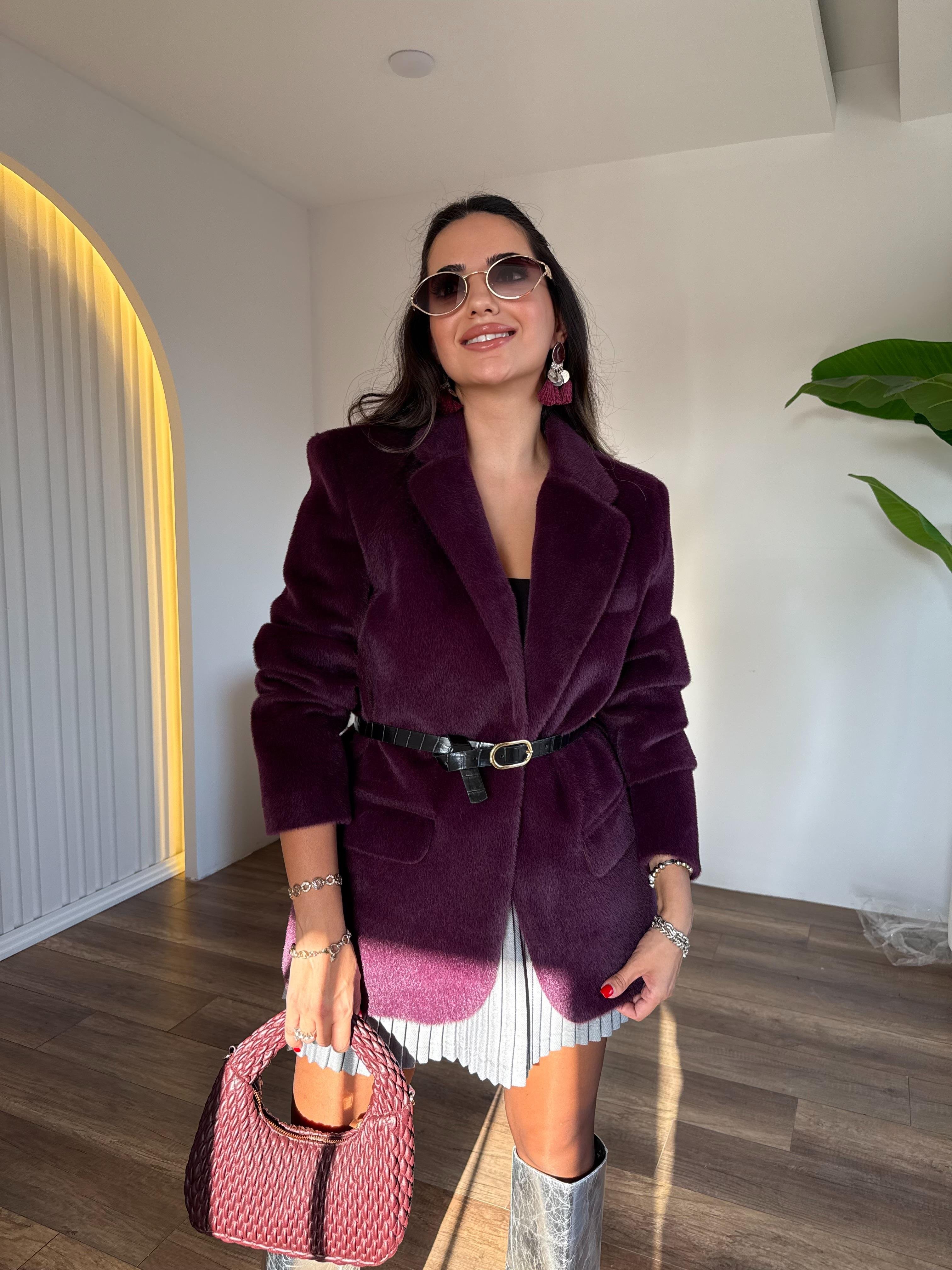 10609 Peluşlu Kemerli Blazer Ceket