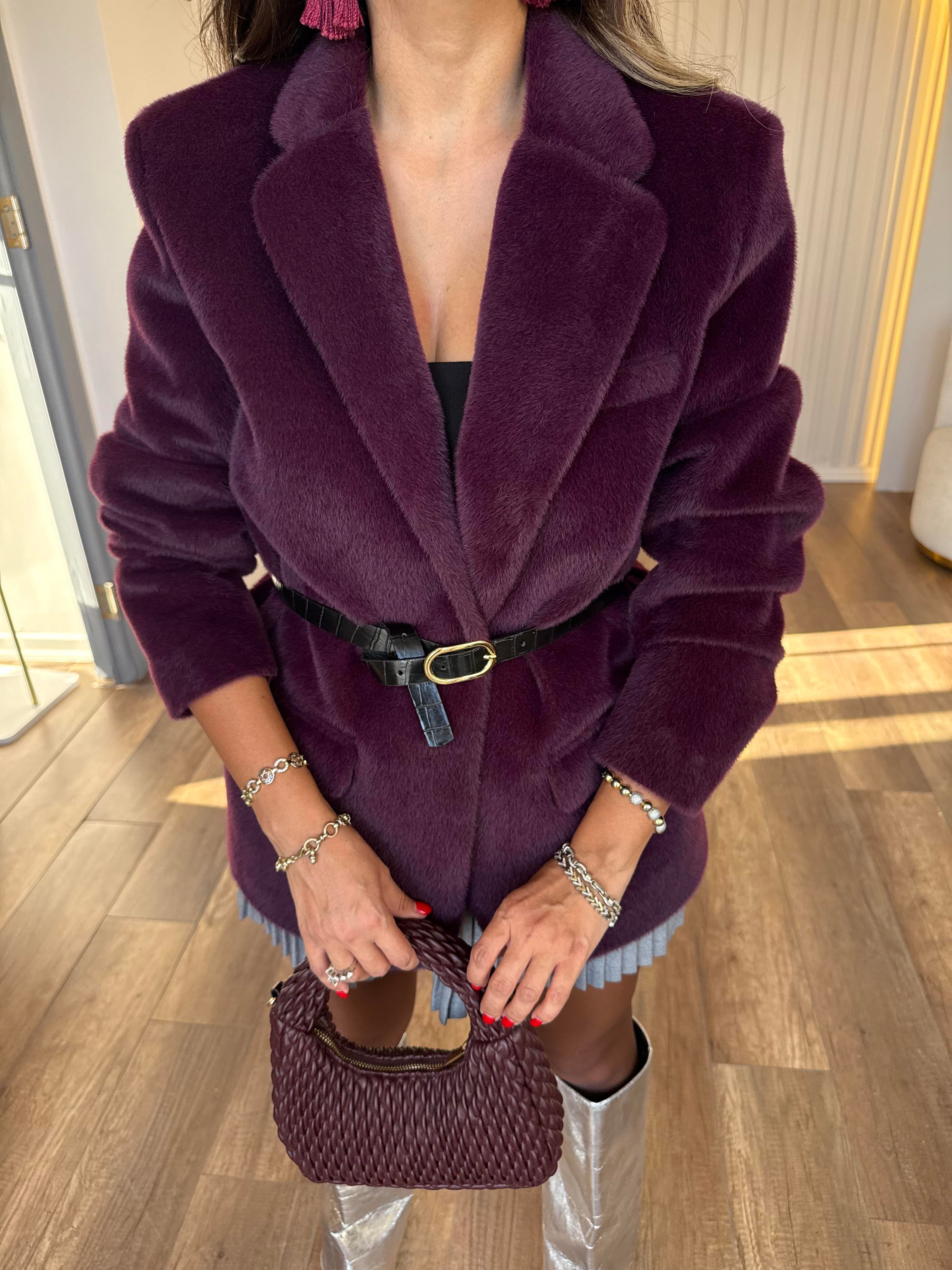 10609 Peluşlu Kemerli Blazer Ceket