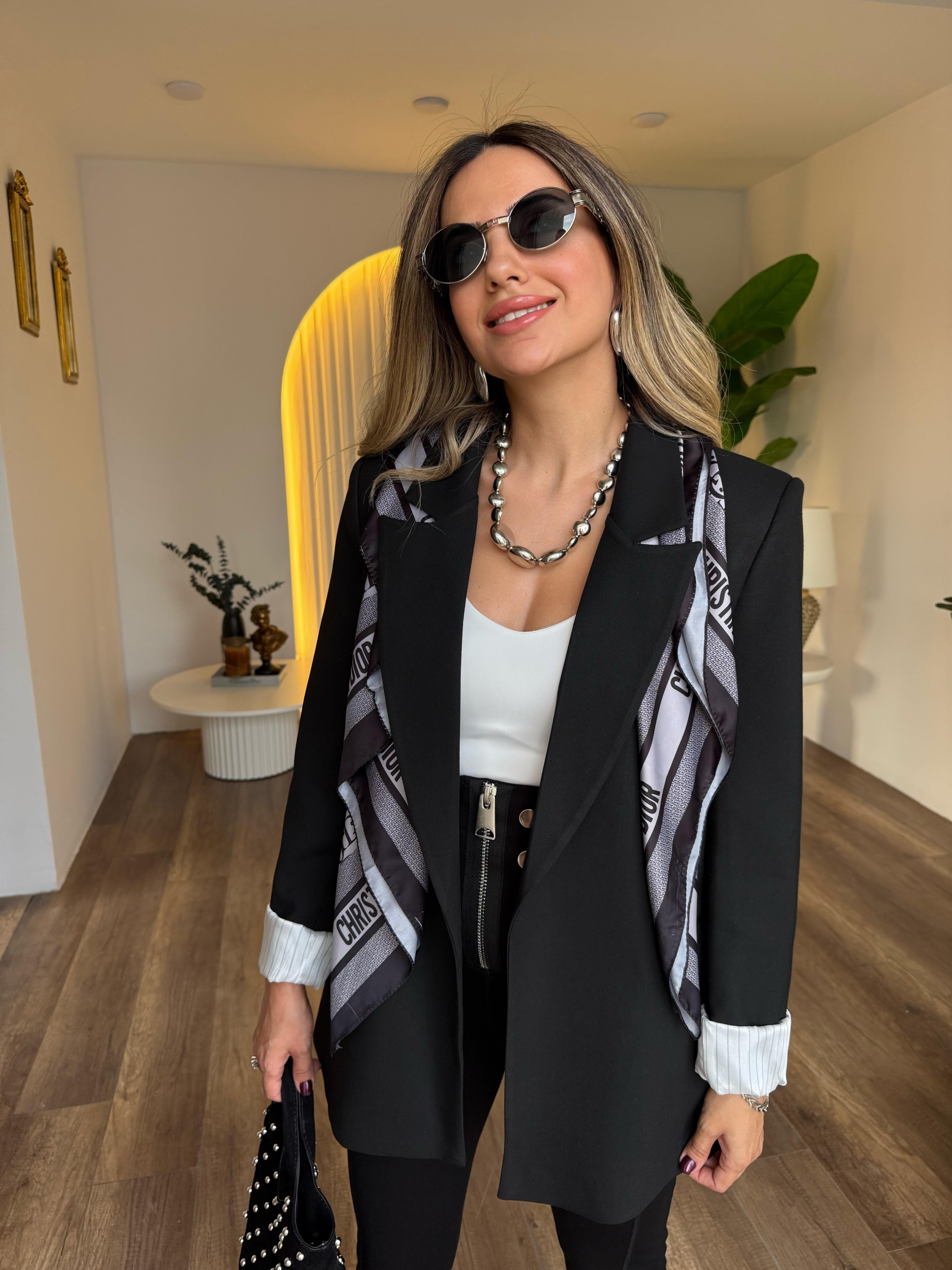 10610 Astarı Çizgili Blazer Ceket