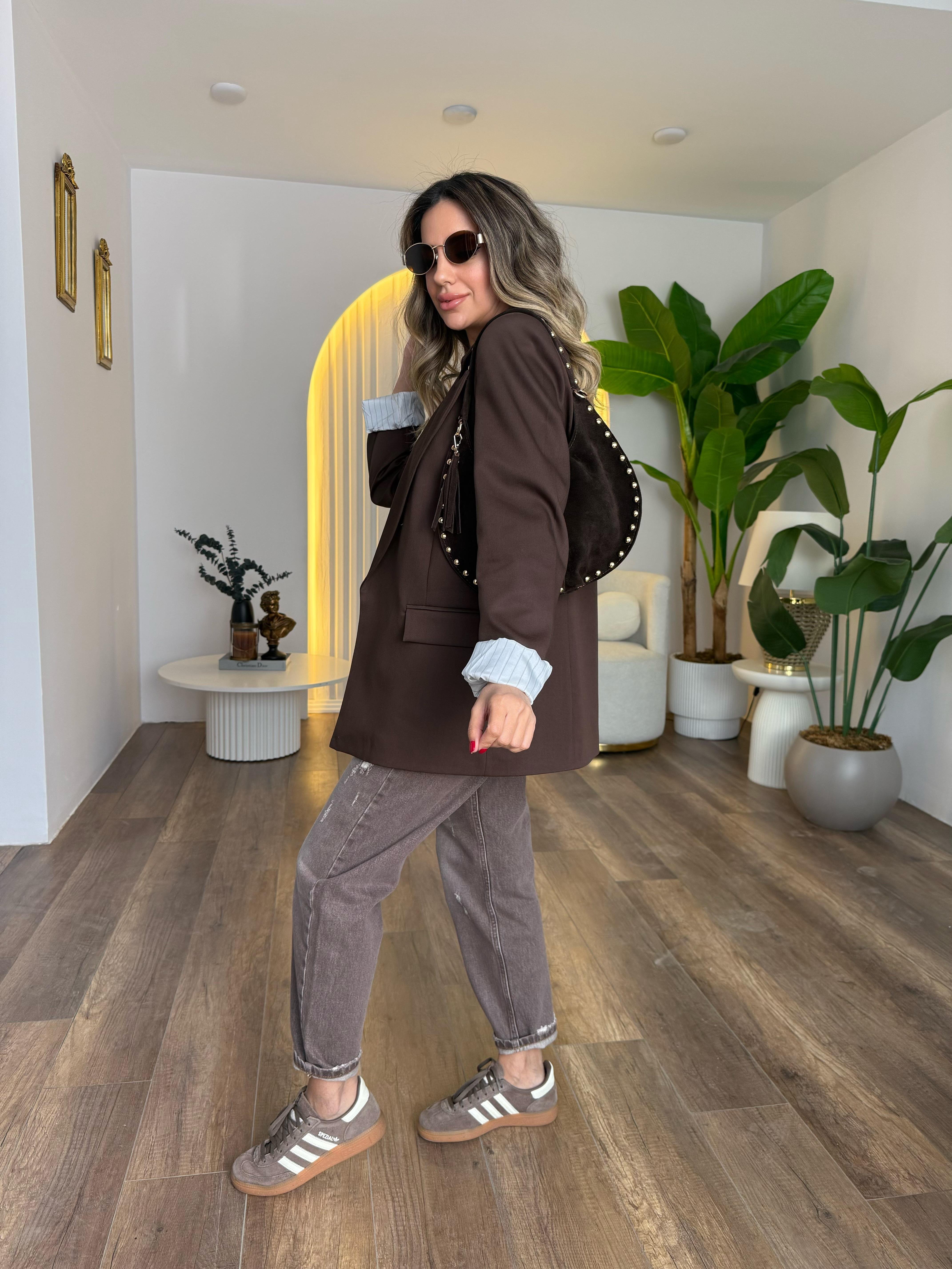 10610 Astarı Çizgili Blazer Ceket