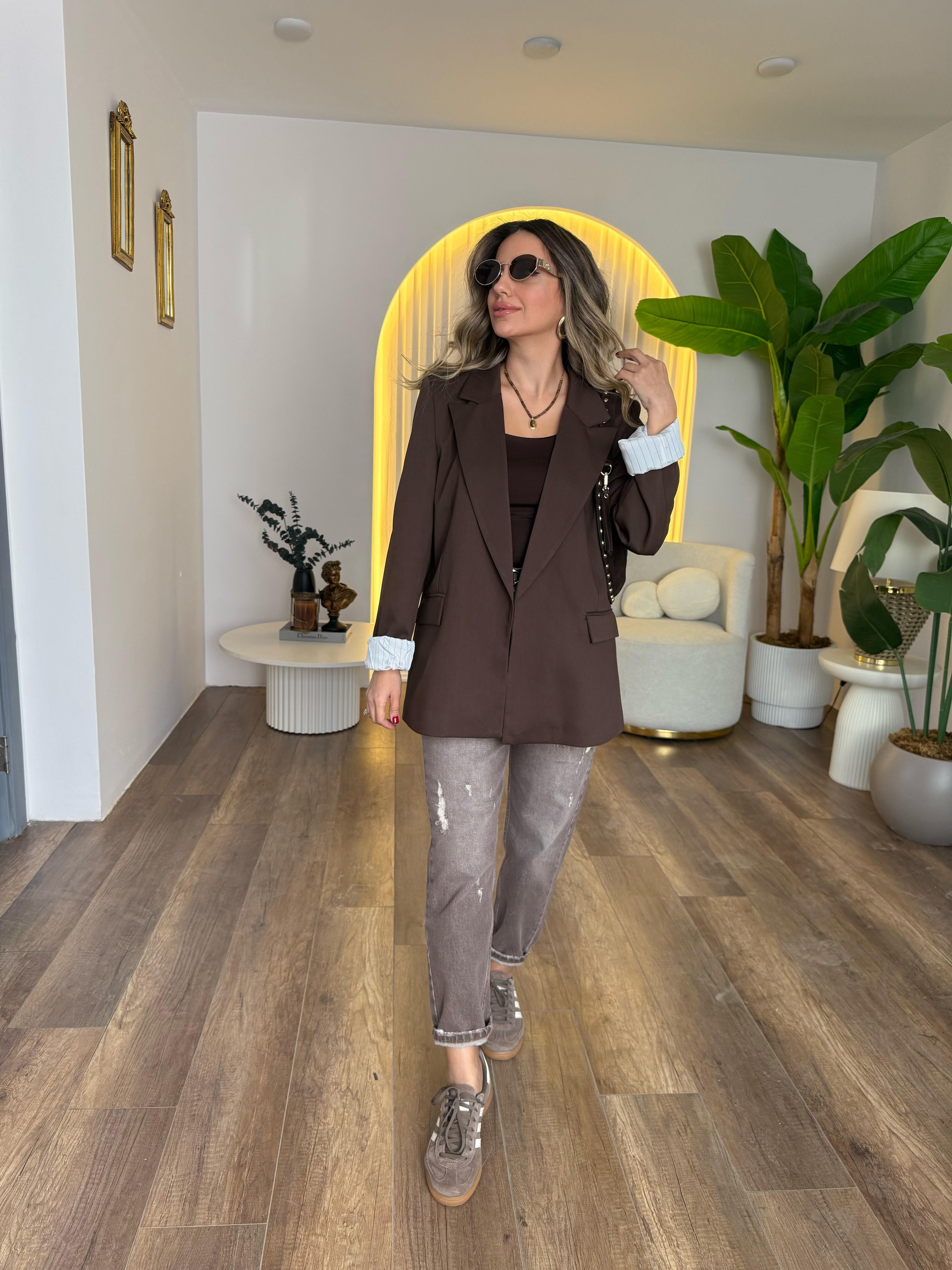 10610 Astarı Çizgili Blazer Ceket