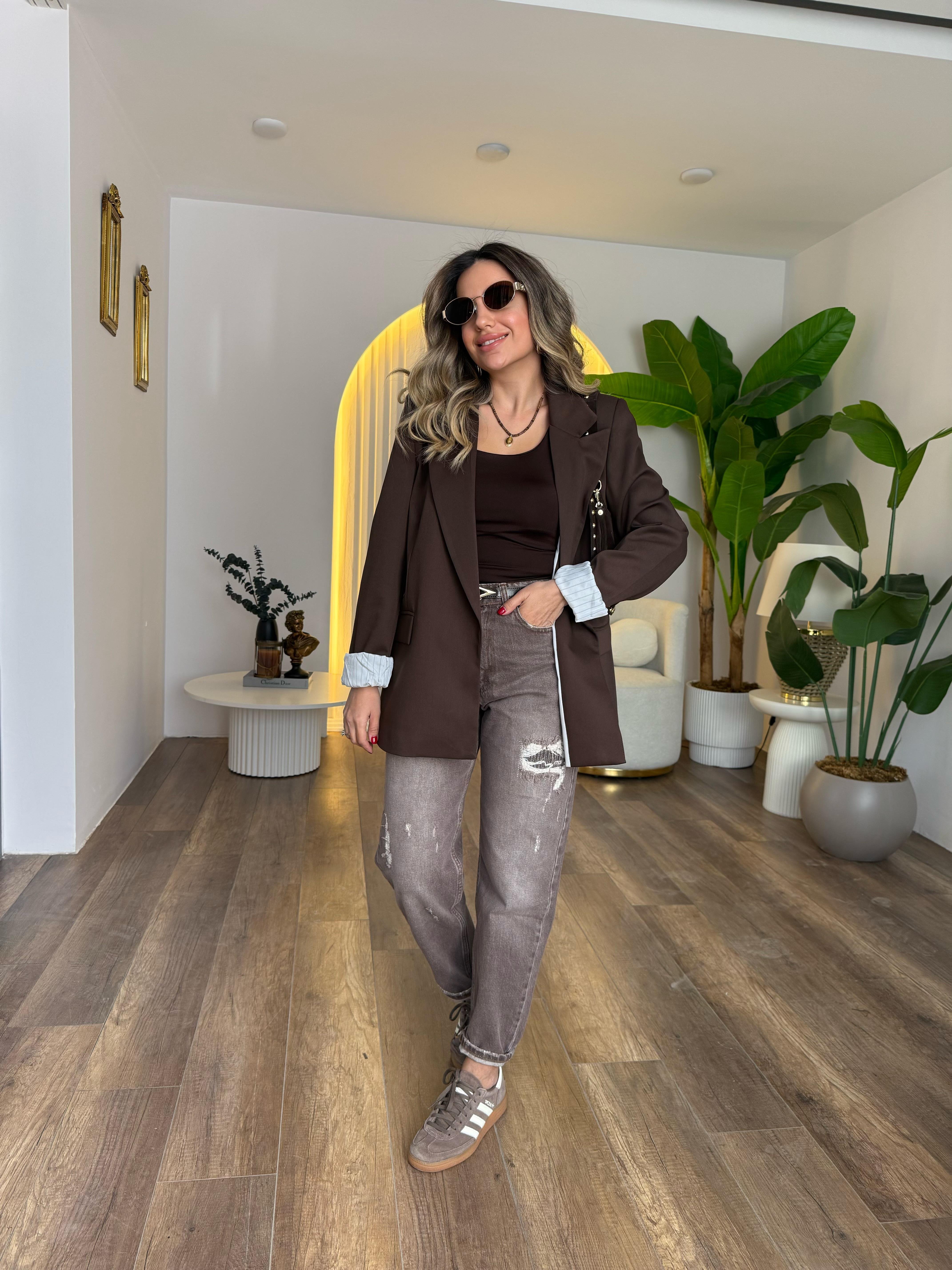 10610 Astarı Çizgili Blazer Ceket