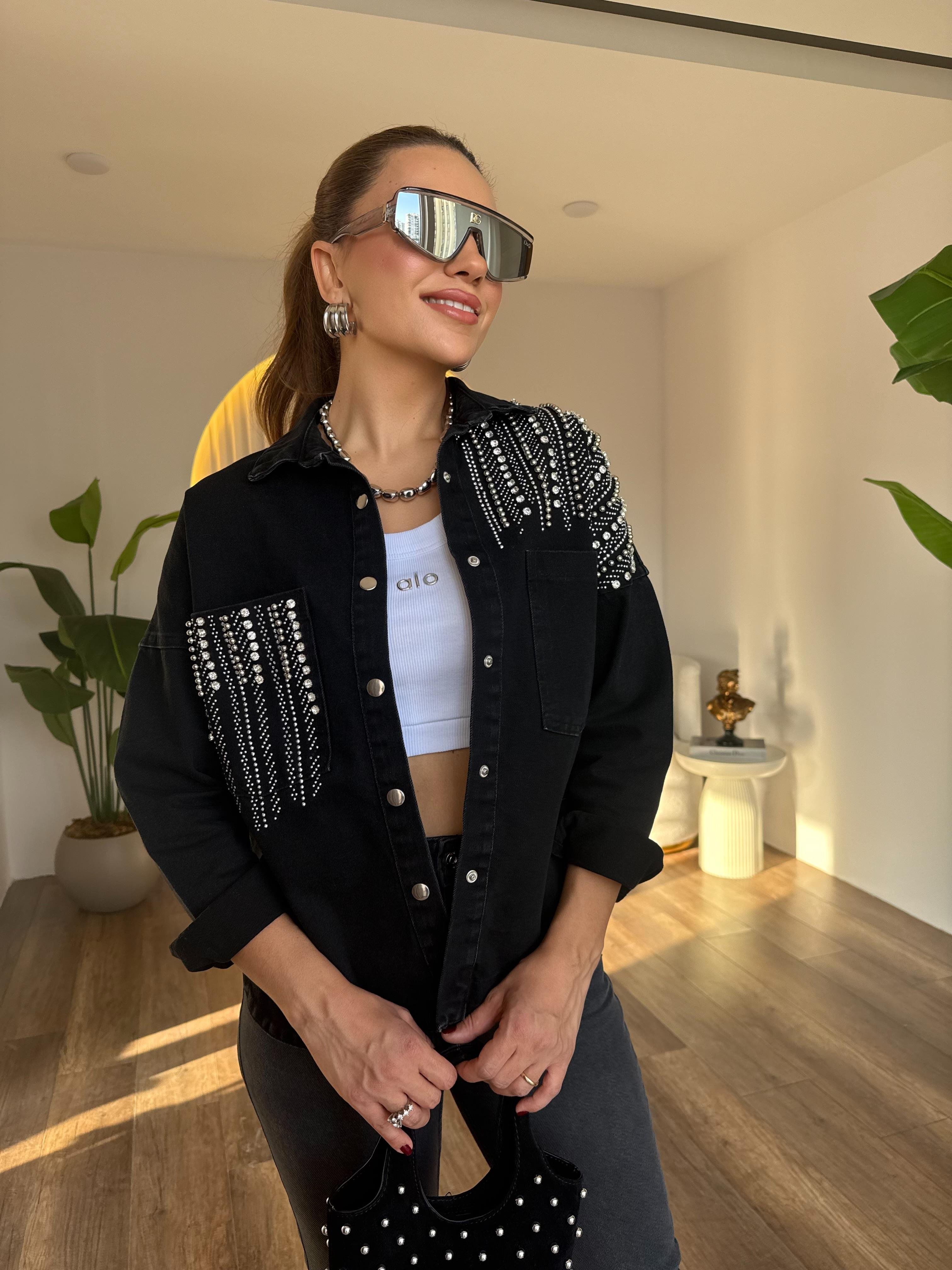 10612 Taş Detaylı Kot Ceket