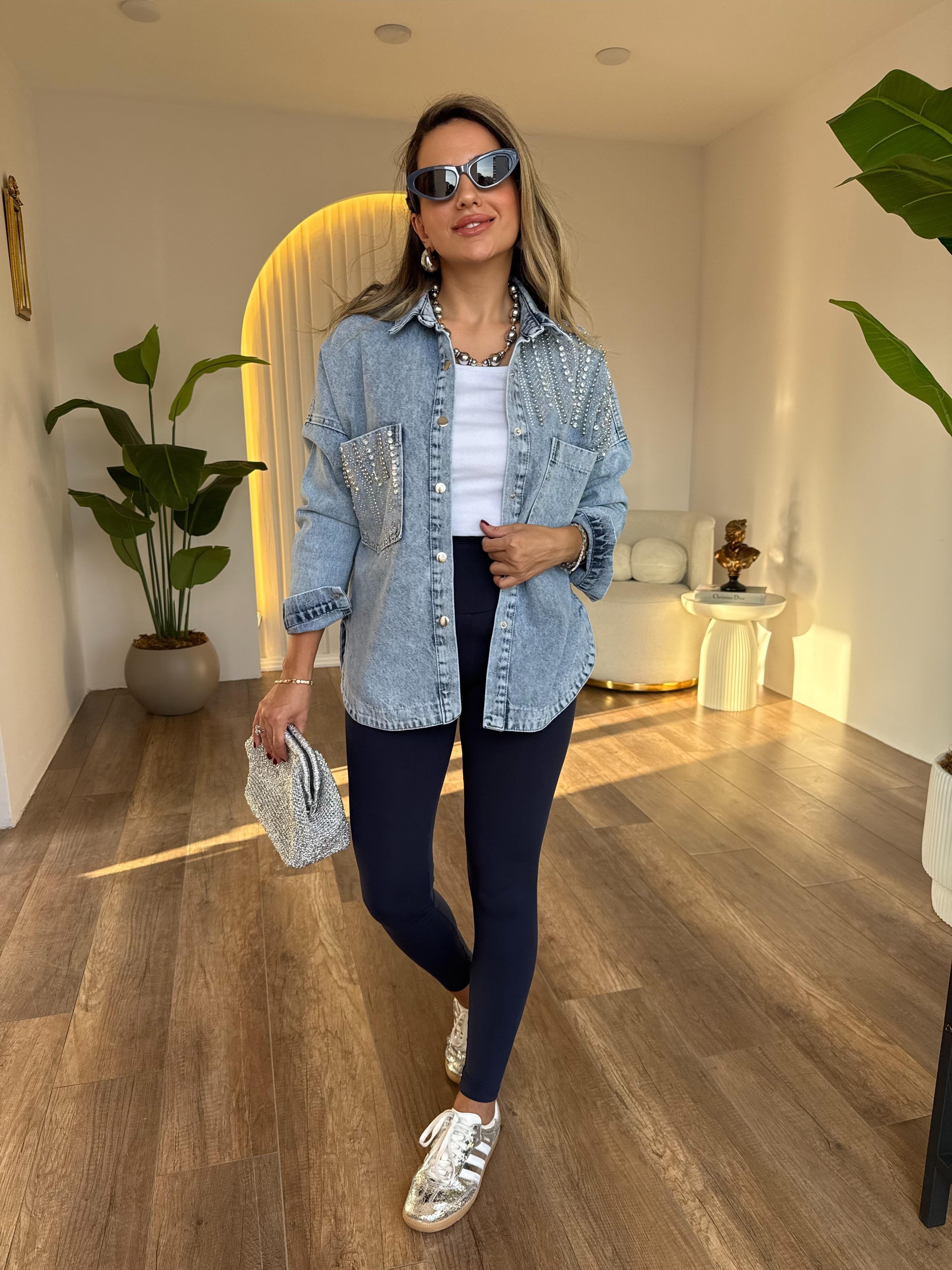 10612 Taş Detaylı Kot Ceket
