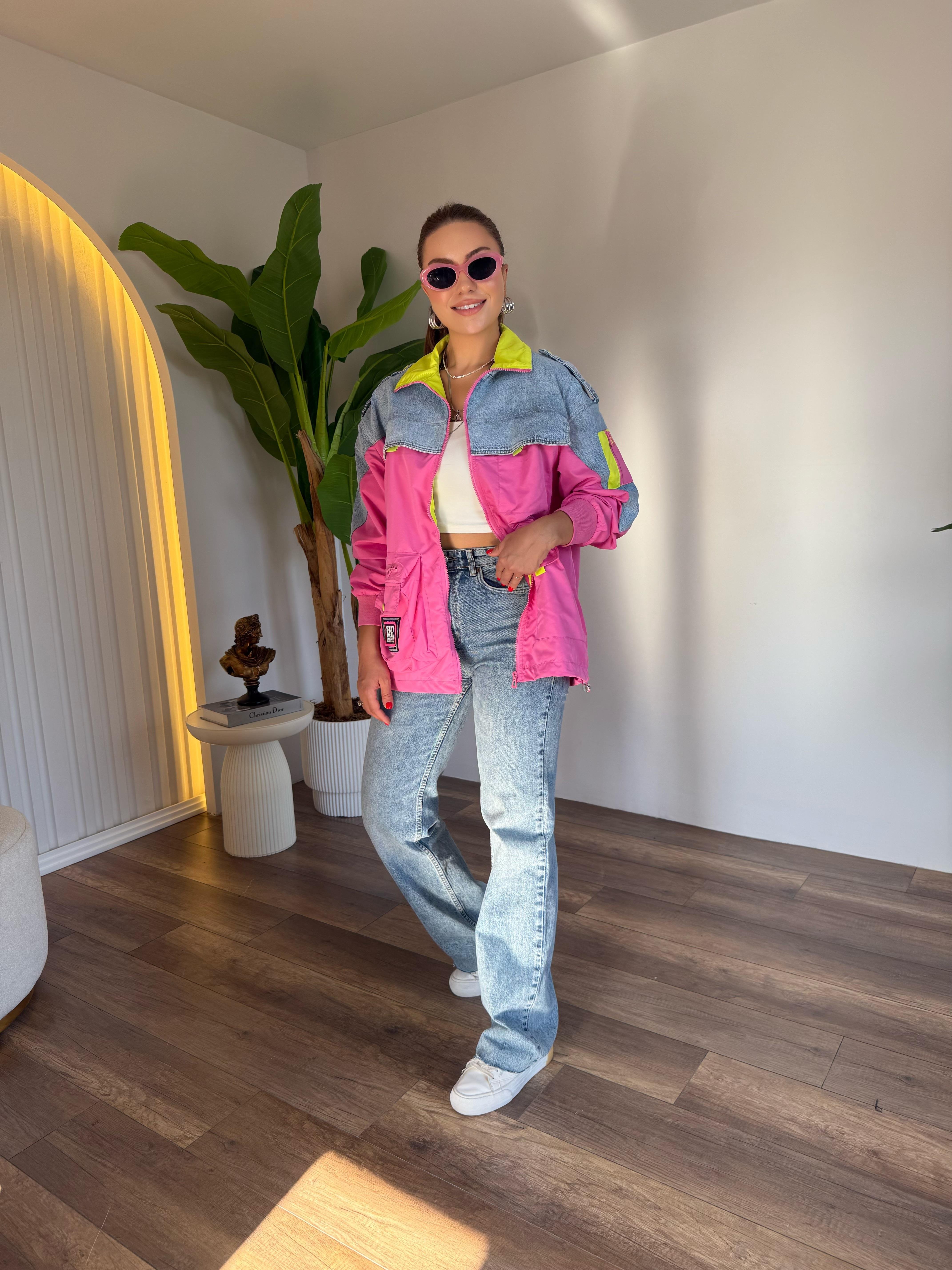 10626 Tw Tasarım Neon Detaylı Fermuarlı Ceket