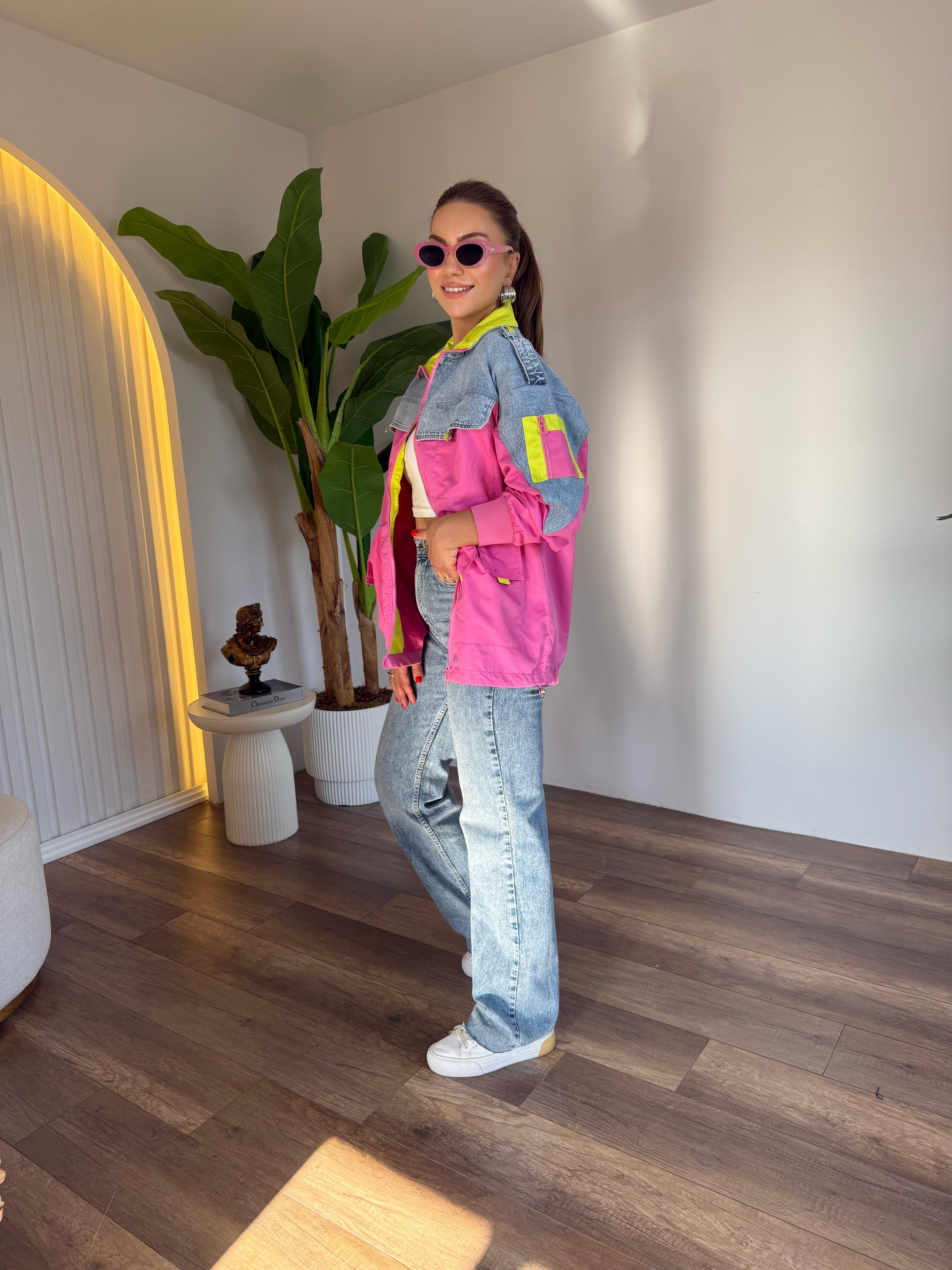10626 Tw Tasarım Neon Detaylı Fermuarlı Ceket