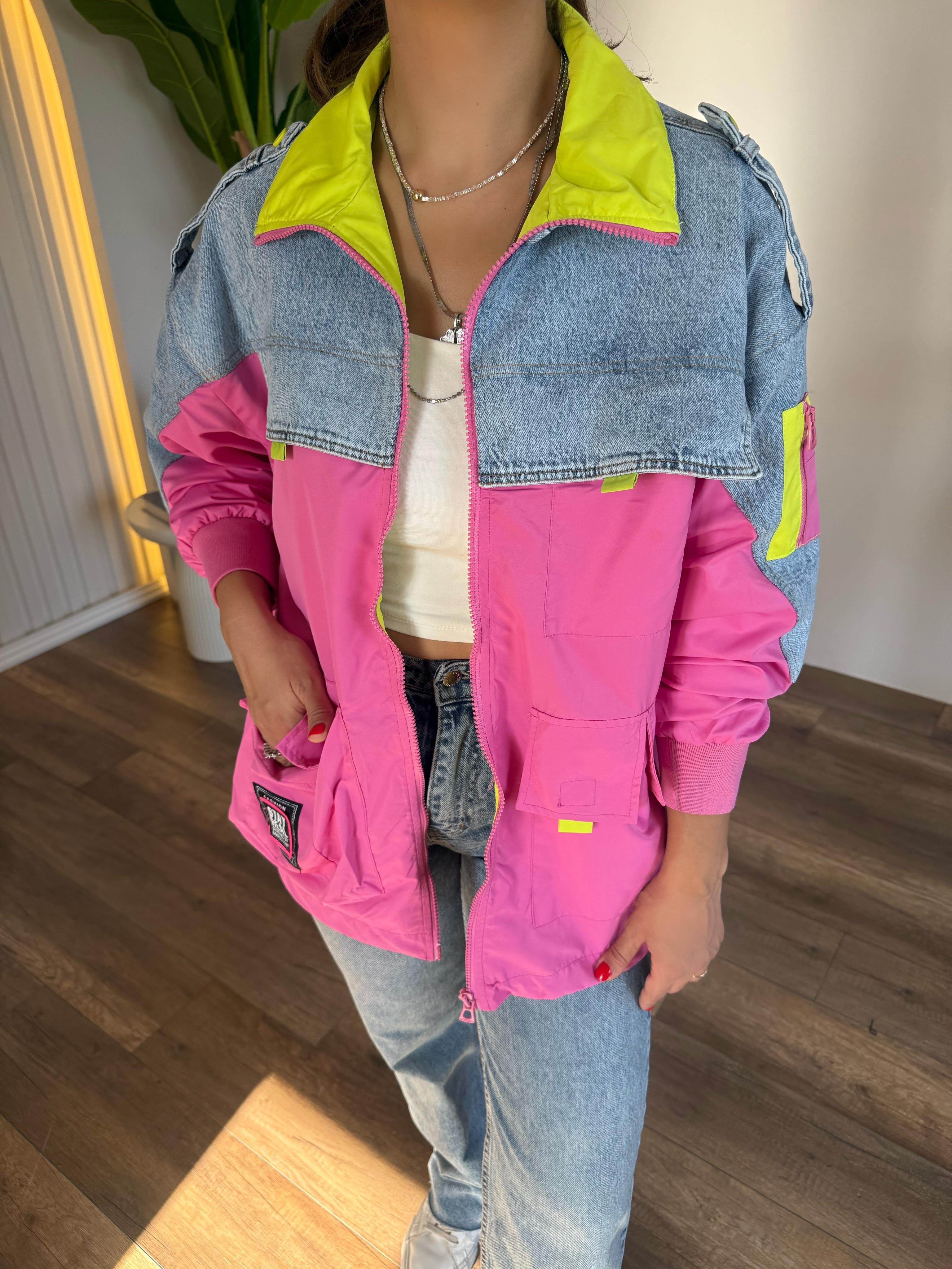 10626 Tw Tasarım Neon Detaylı Fermuarlı Ceket