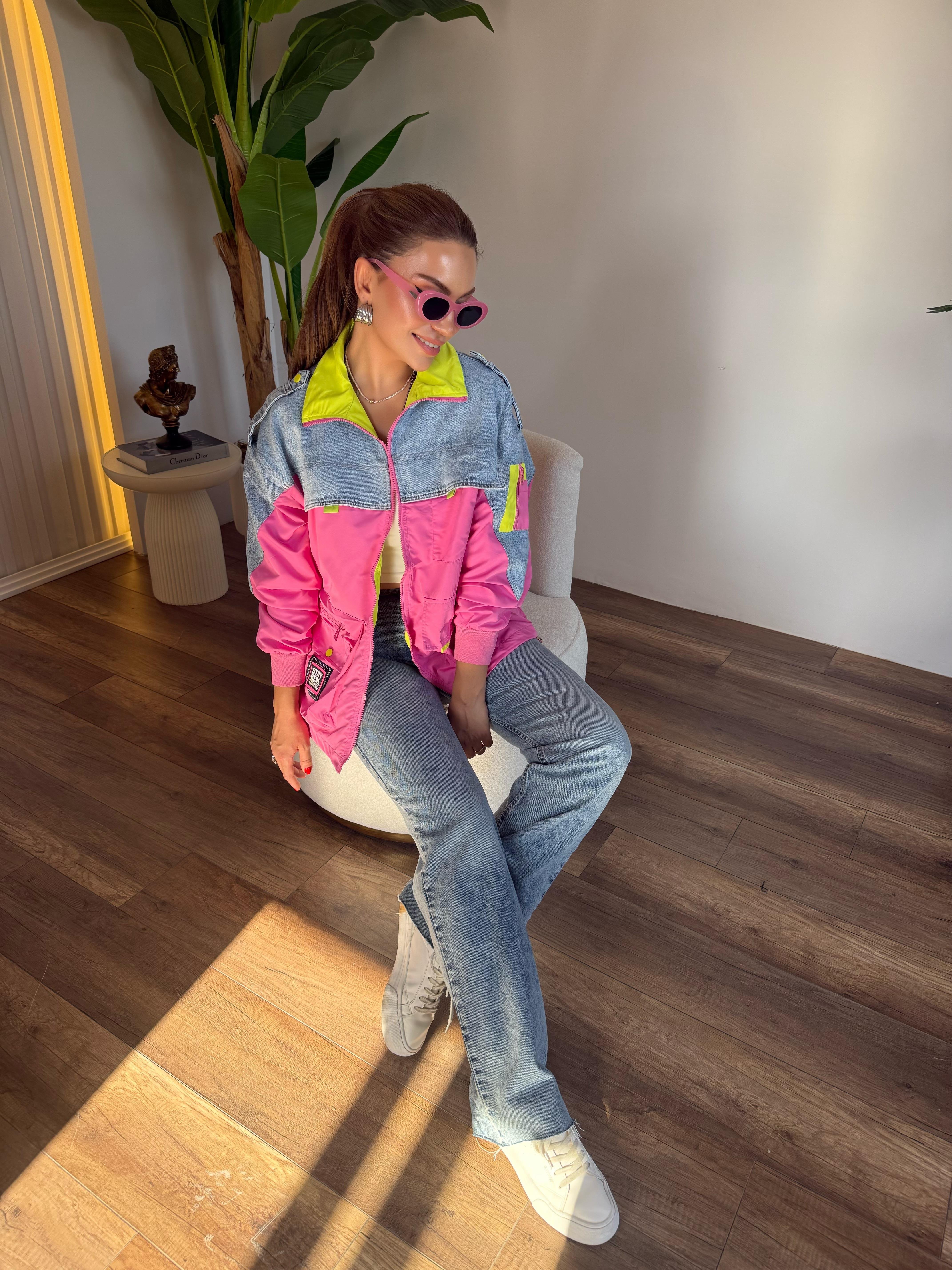 10626 Tw Tasarım Neon Detaylı Fermuarlı Ceket
