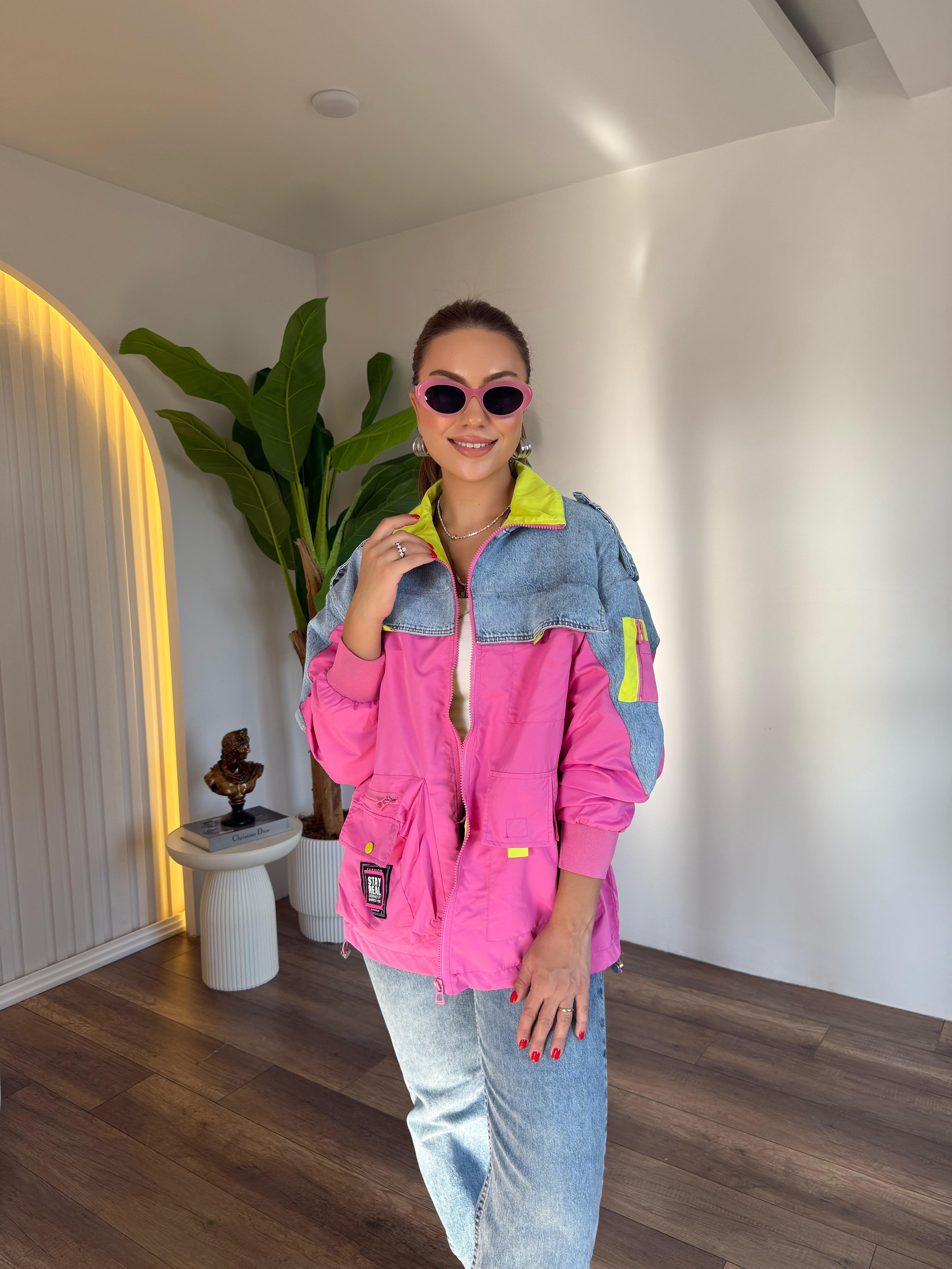 10626 Tw Tasarım Neon Detaylı Fermuarlı Ceket