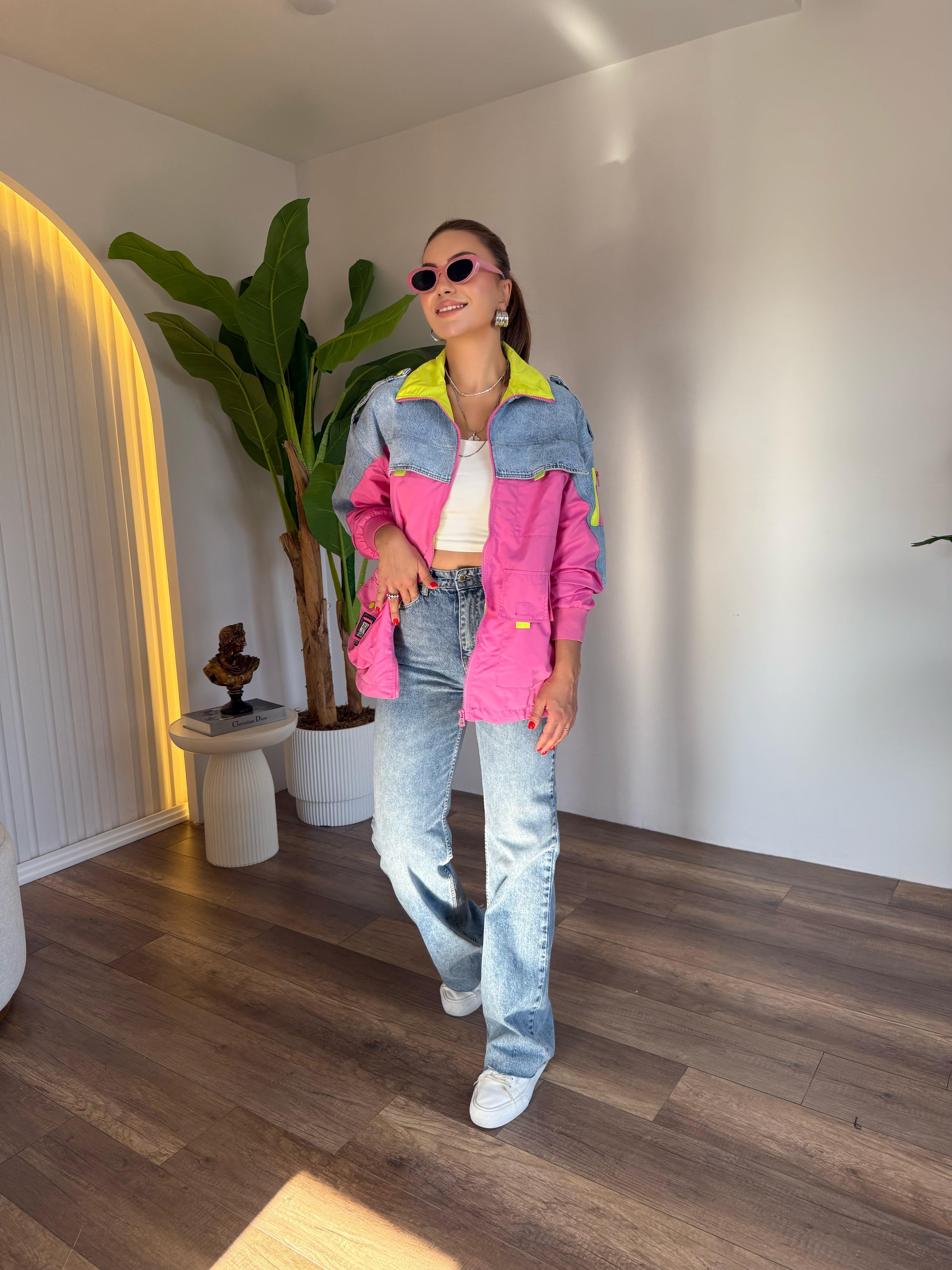 10626 Tw Tasarım Neon Detaylı Fermuarlı Ceket