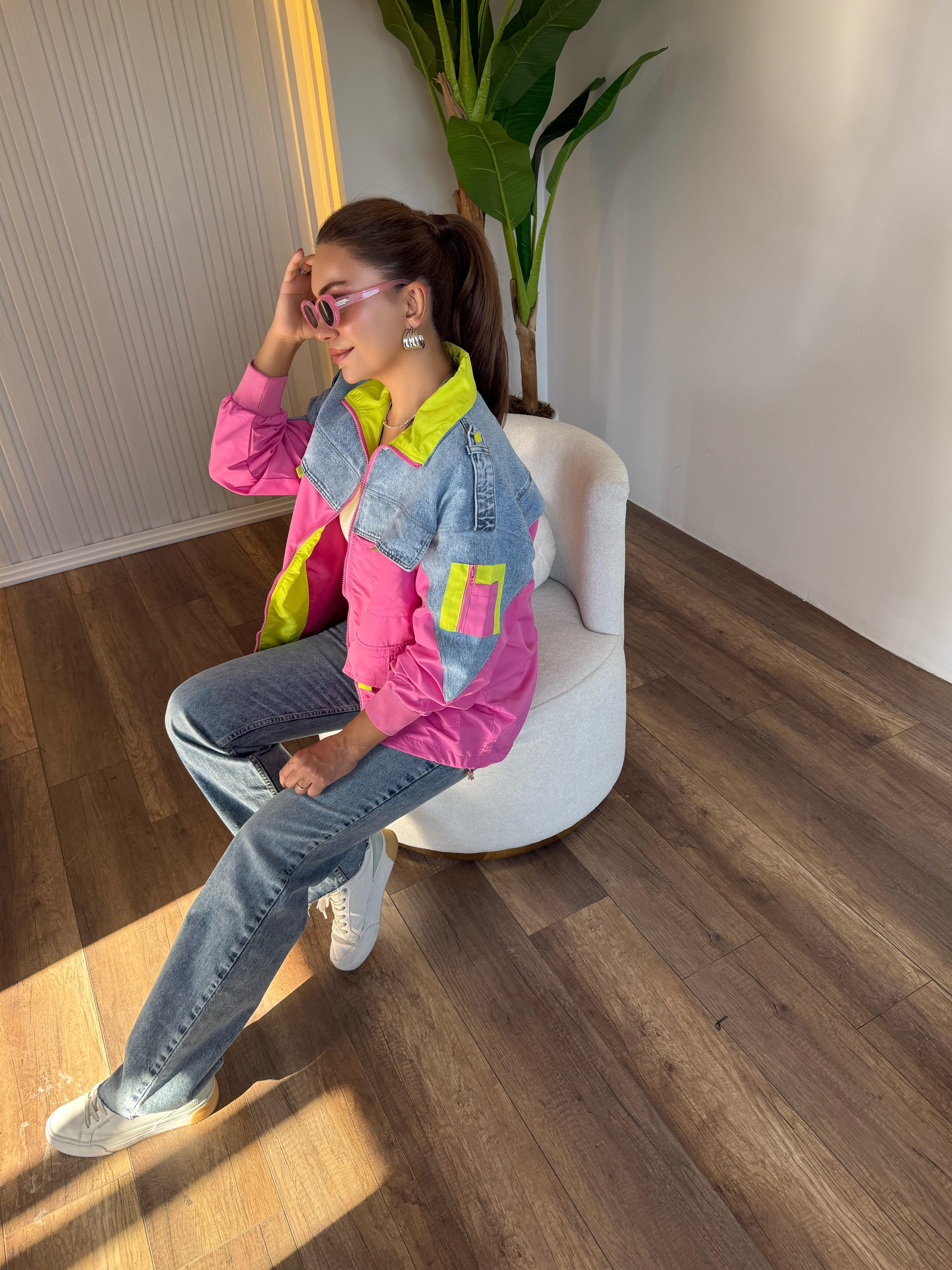 10626 Tw Tasarım Neon Detaylı Fermuarlı Ceket
