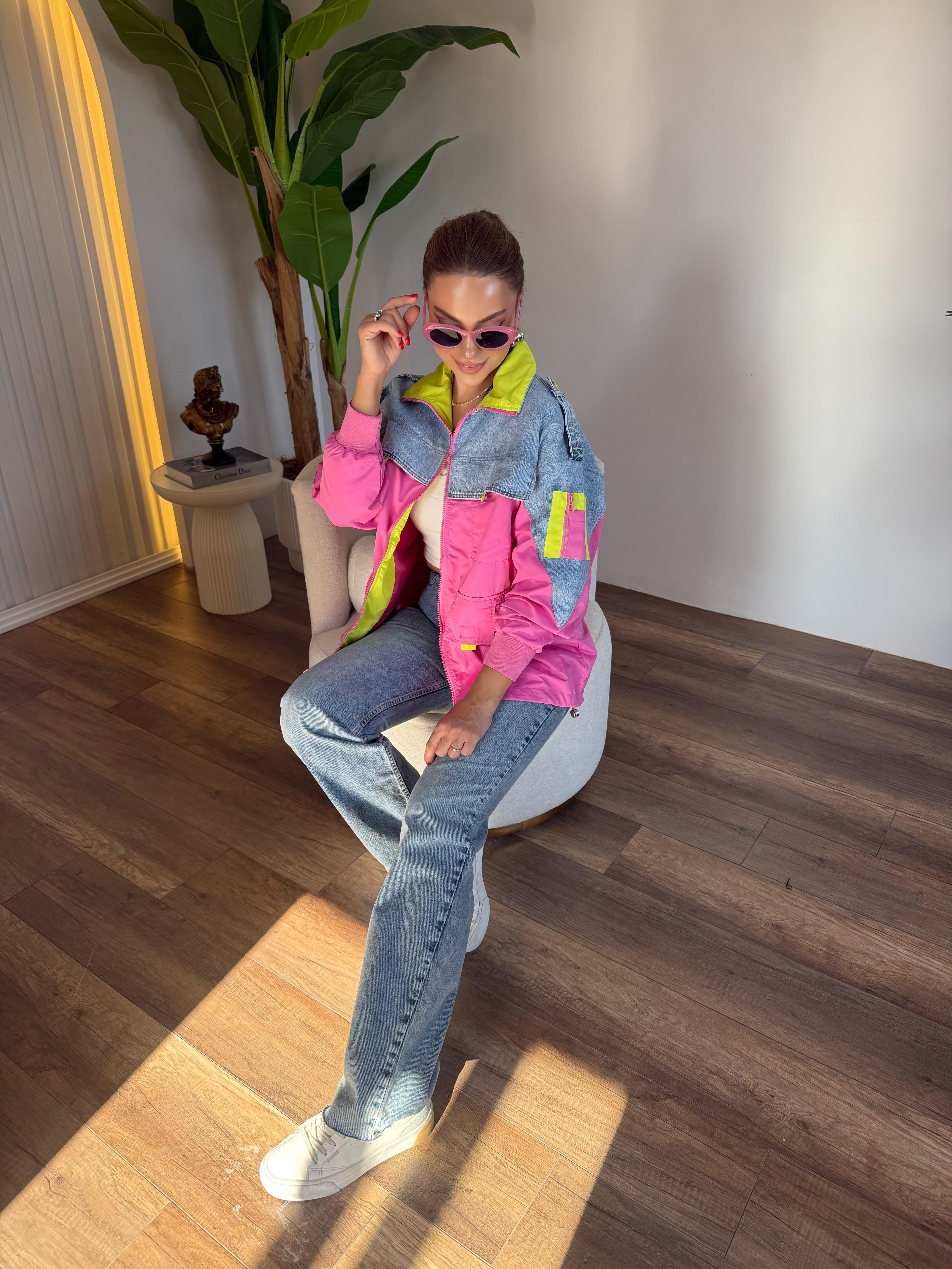 10626 Tw Tasarım Neon Detaylı Fermuarlı Ceket