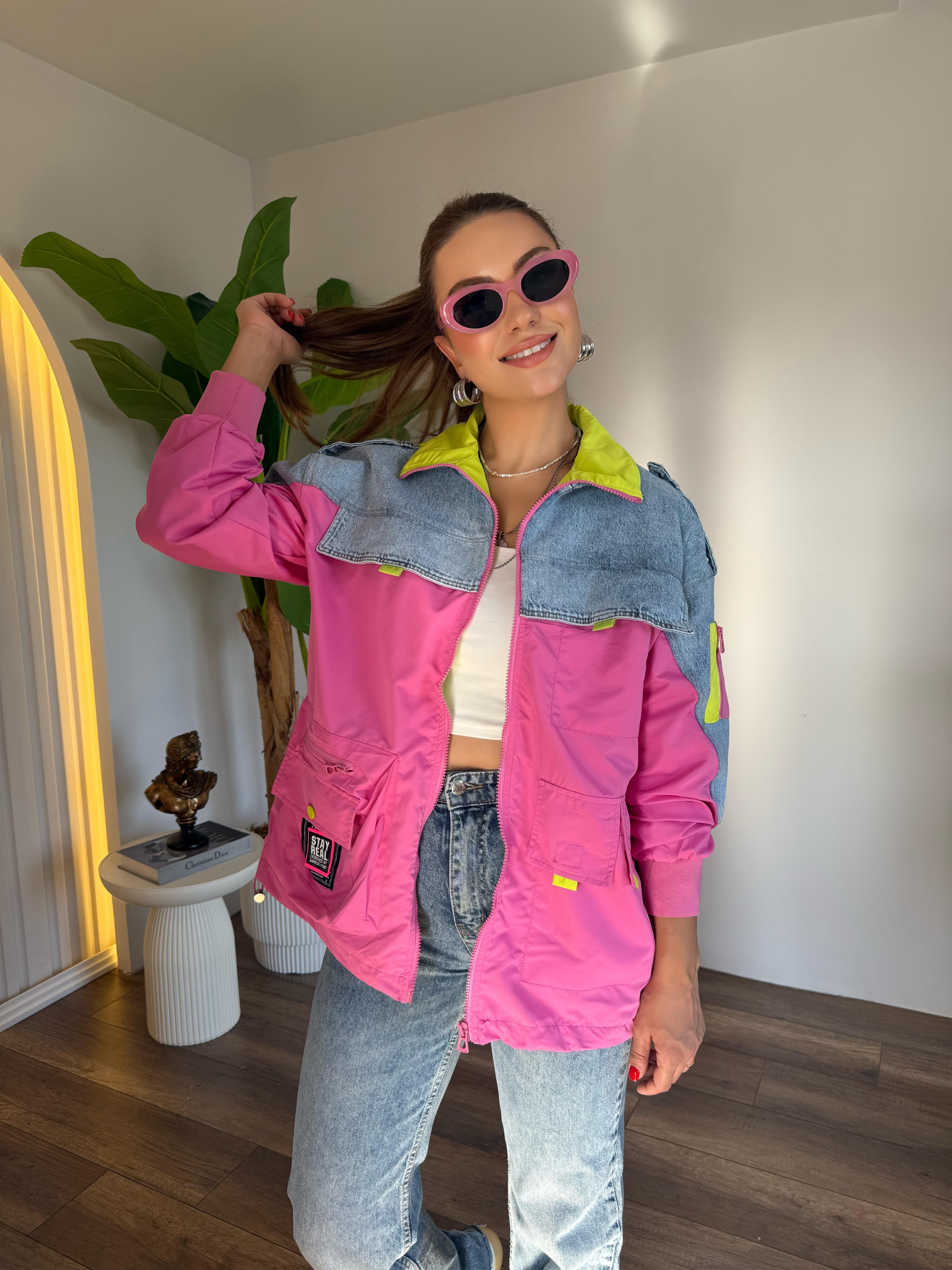 10626 Tw Tasarım Neon Detaylı Fermuarlı Ceket