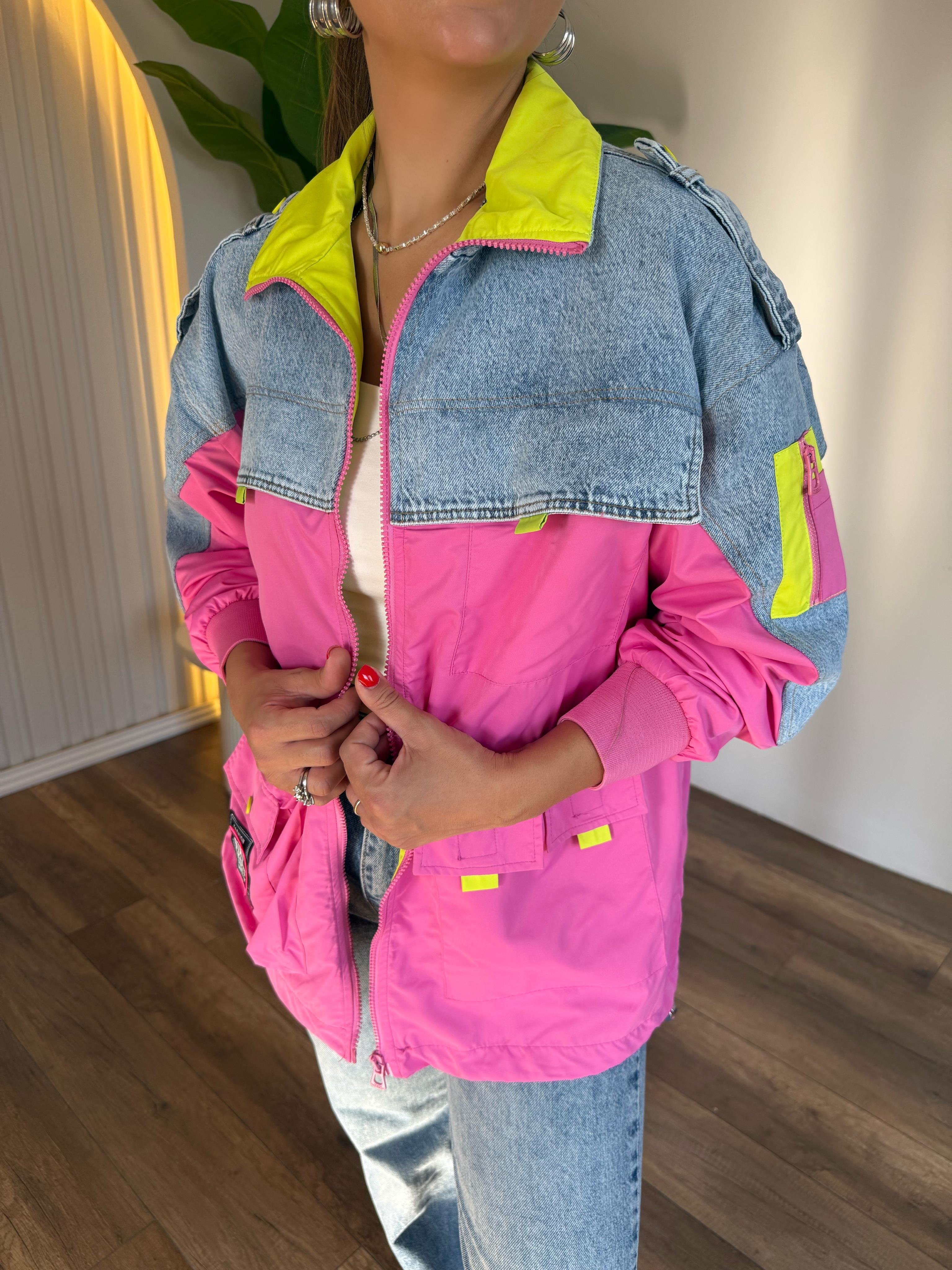 10626 Tw Tasarım Neon Detaylı Fermuarlı Ceket