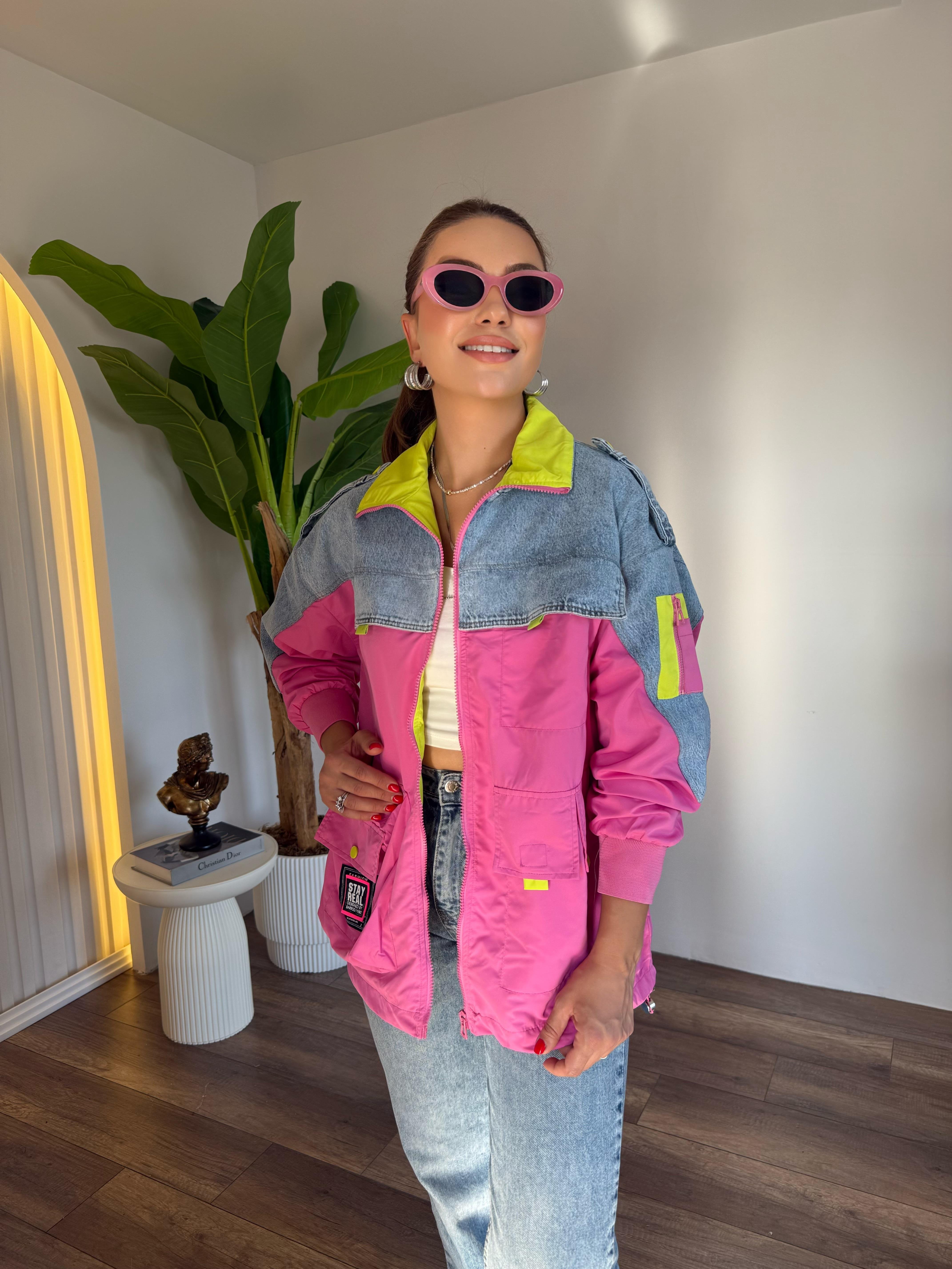 10626 Tw Tasarım Neon Detaylı Fermuarlı Ceket