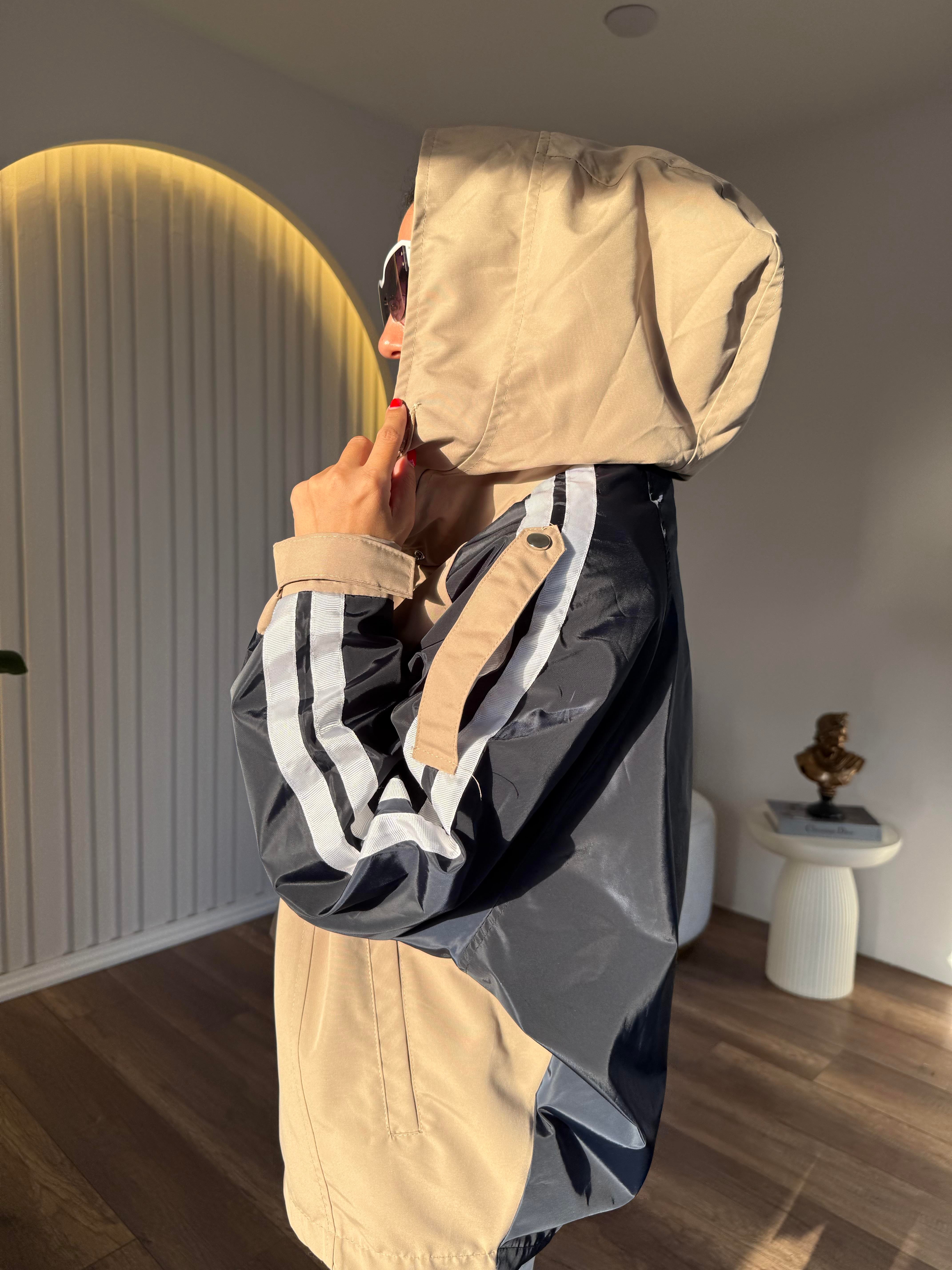 10697 Bej Lacivert Detaylı Ceket