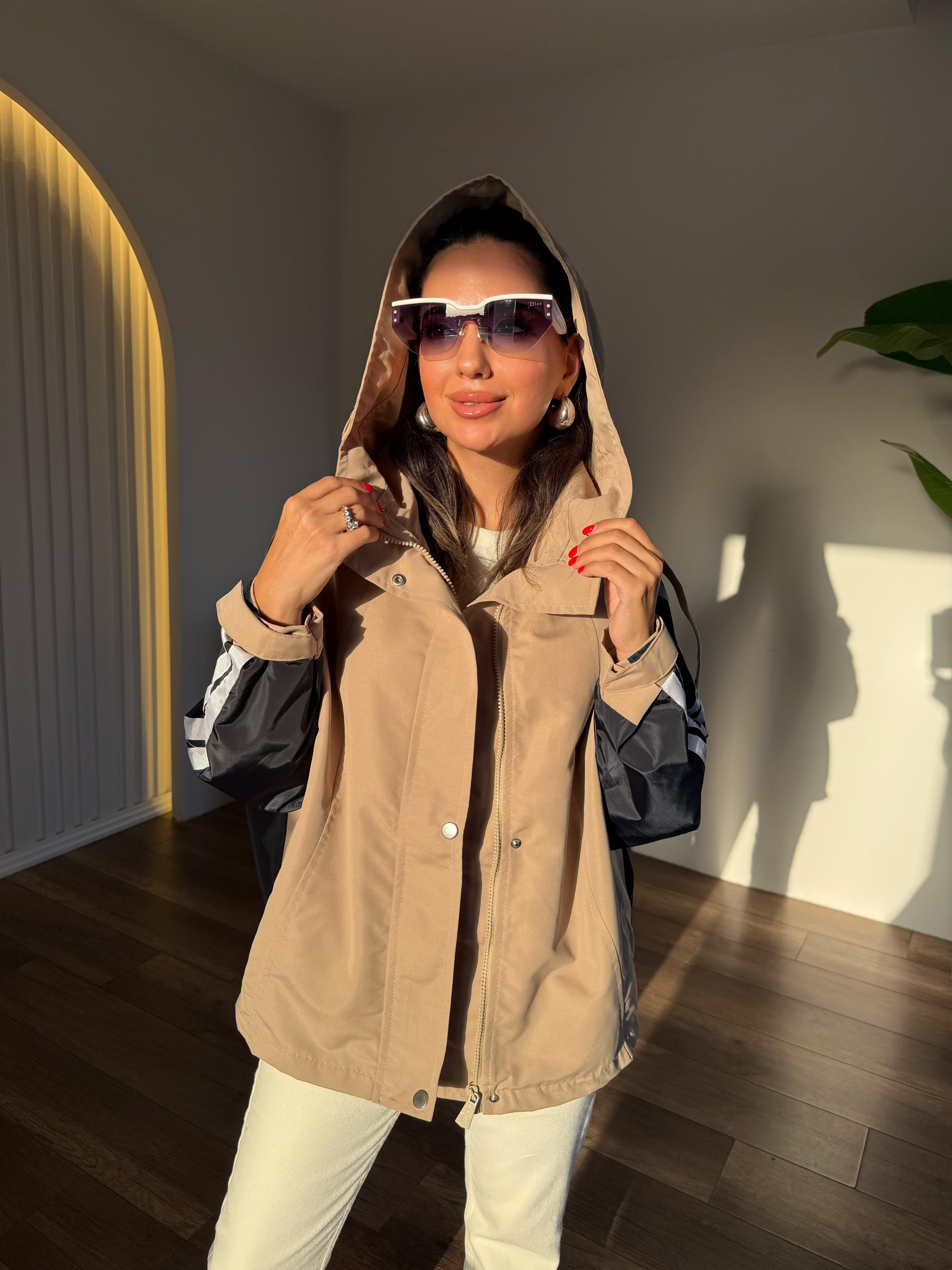 10697 Bej Lacivert Detaylı Ceket