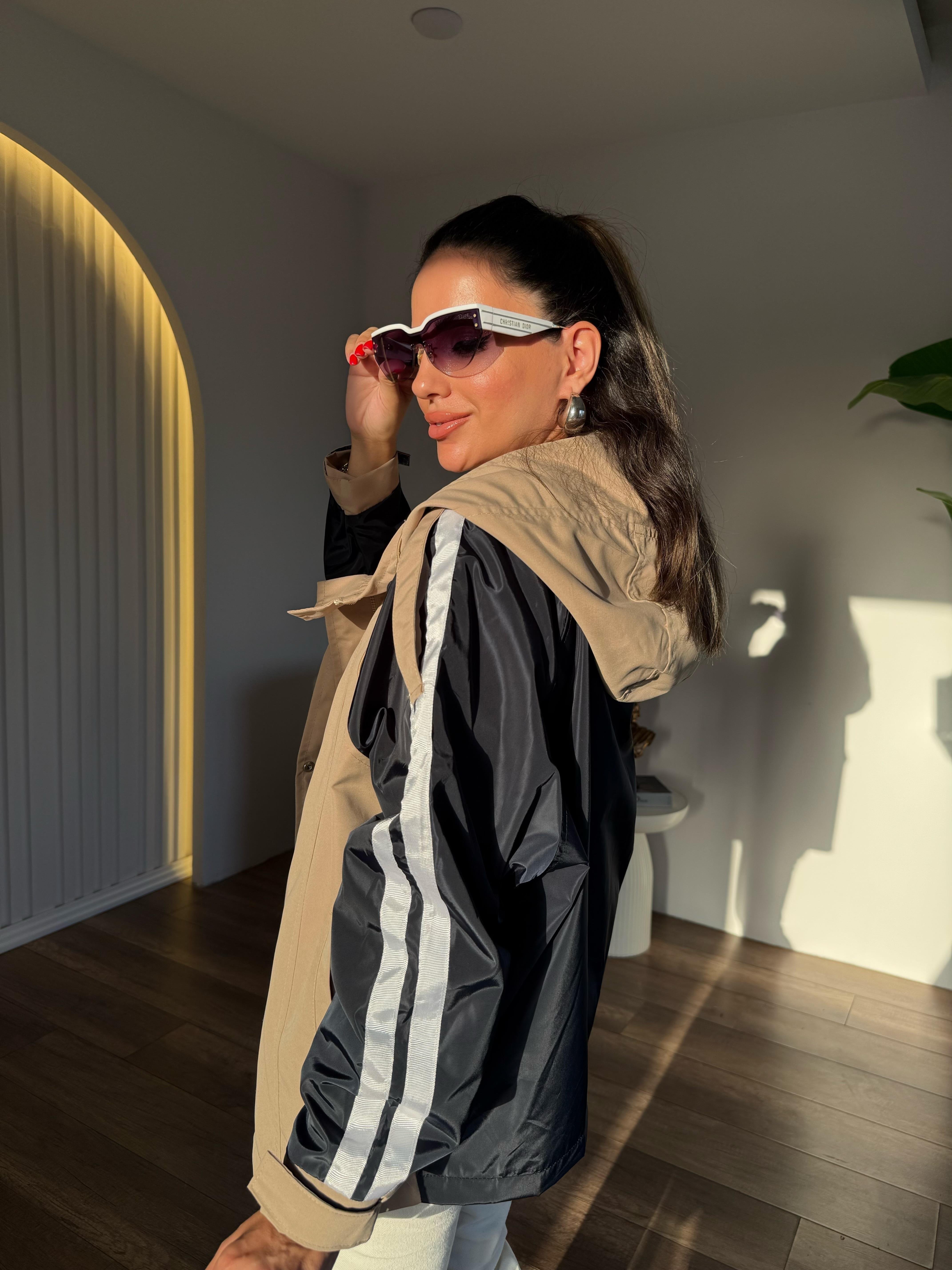 10697 Bej Lacivert Detaylı Ceket
