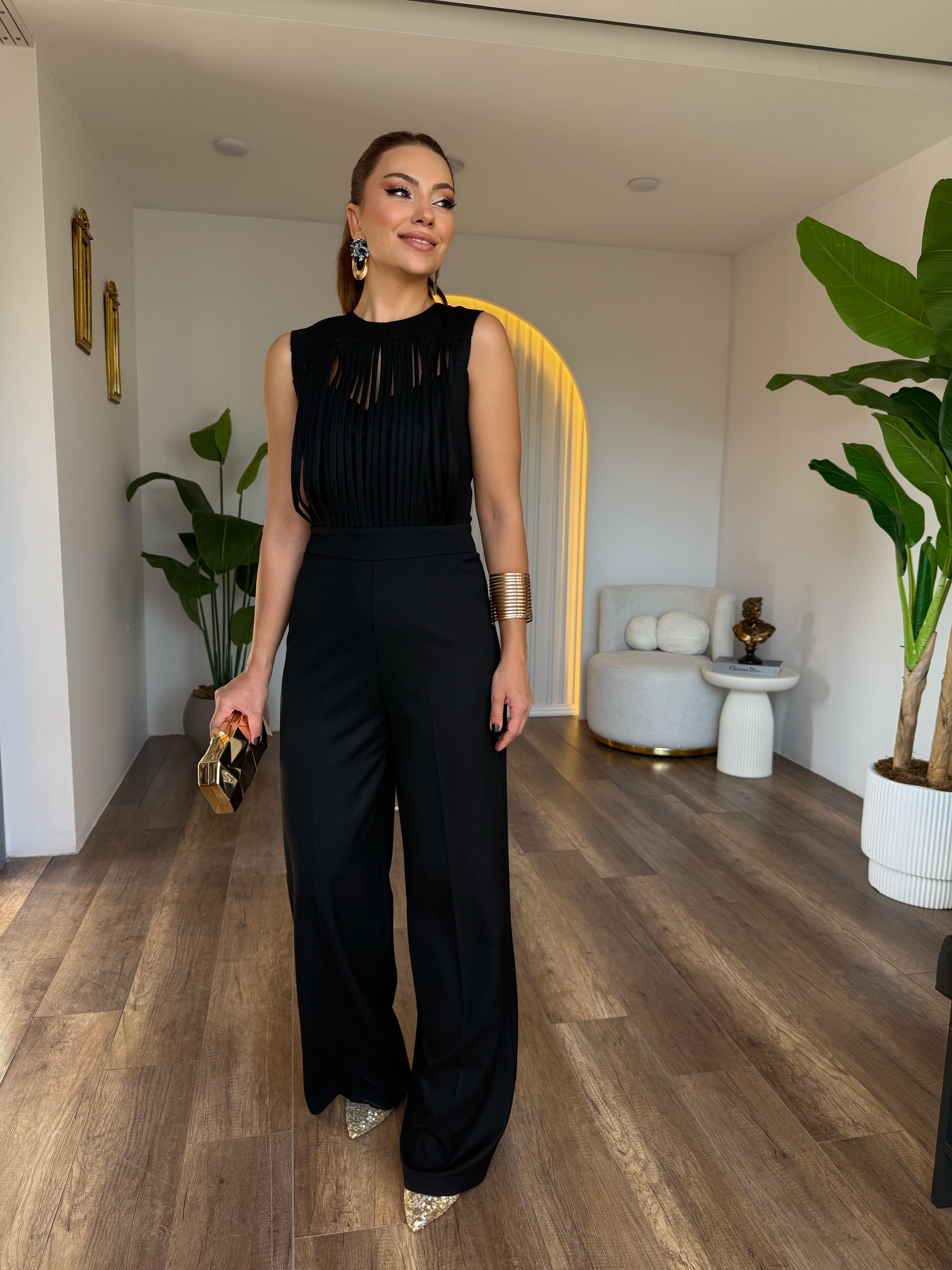 10738 Şerit Detaylı Premium Tulum