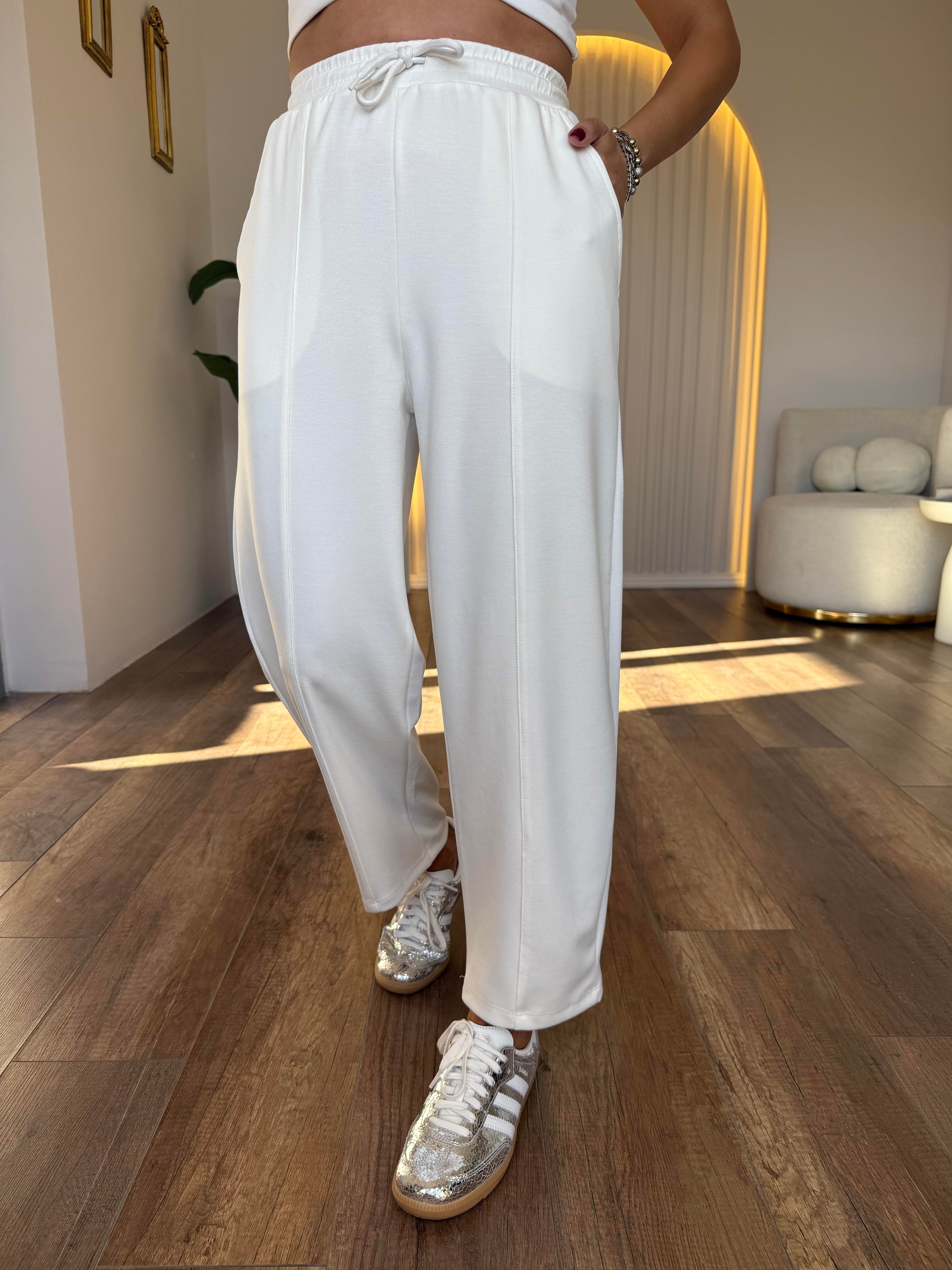 10767 Beli Lastikli Modal Pantolon