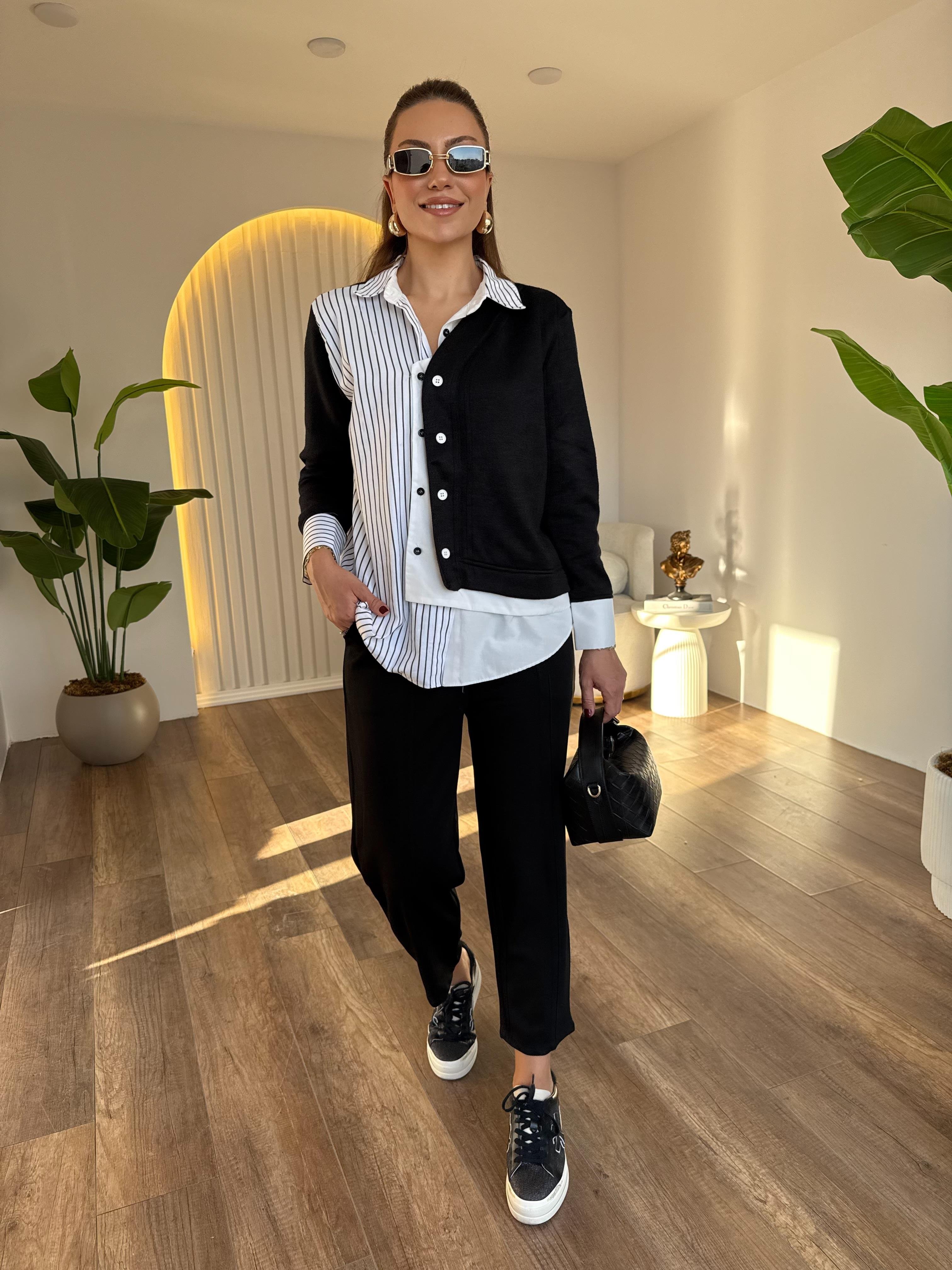10768 Triko Detaylı Gömlek