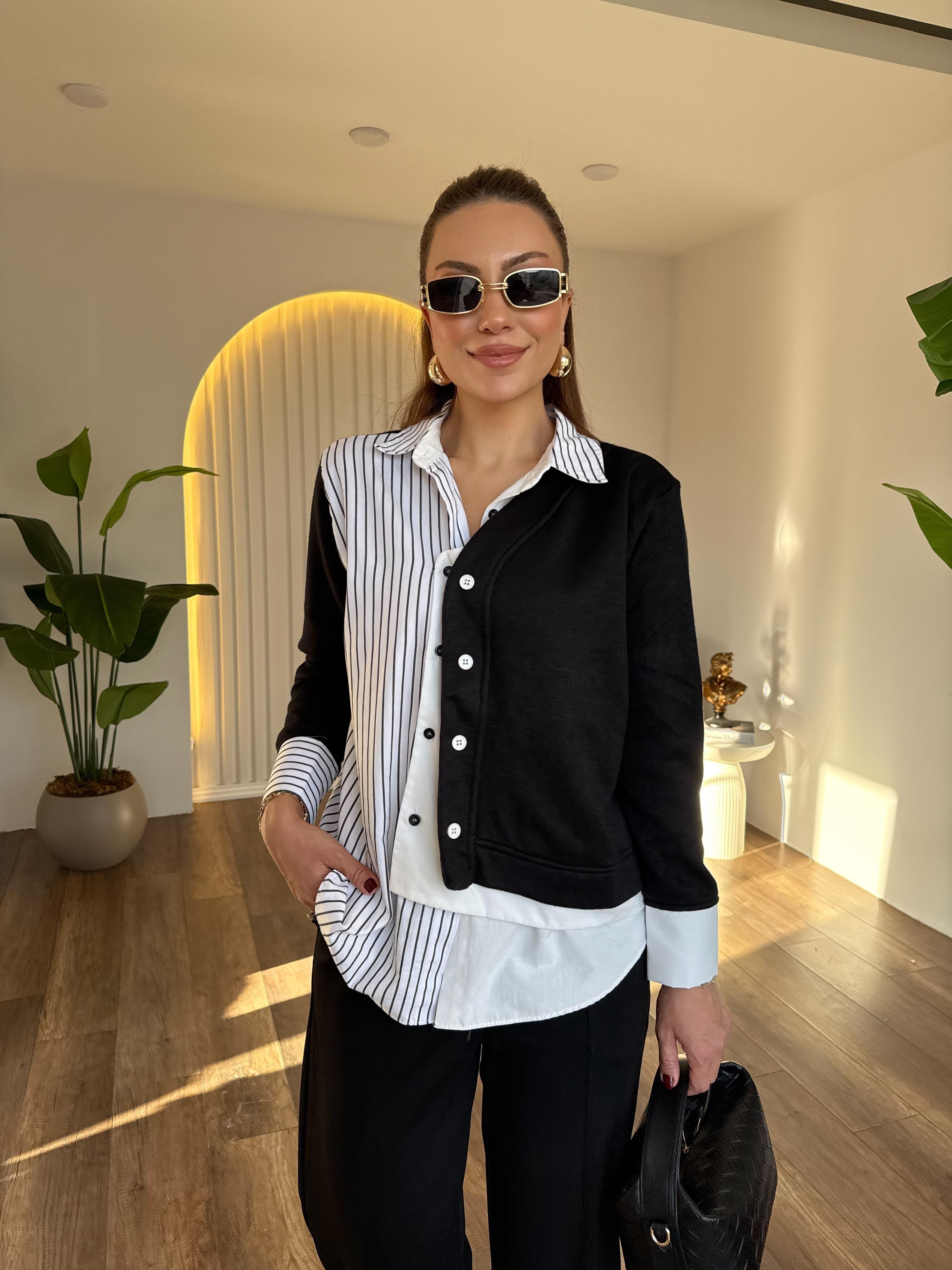 10768 Triko Detaylı Gömlek