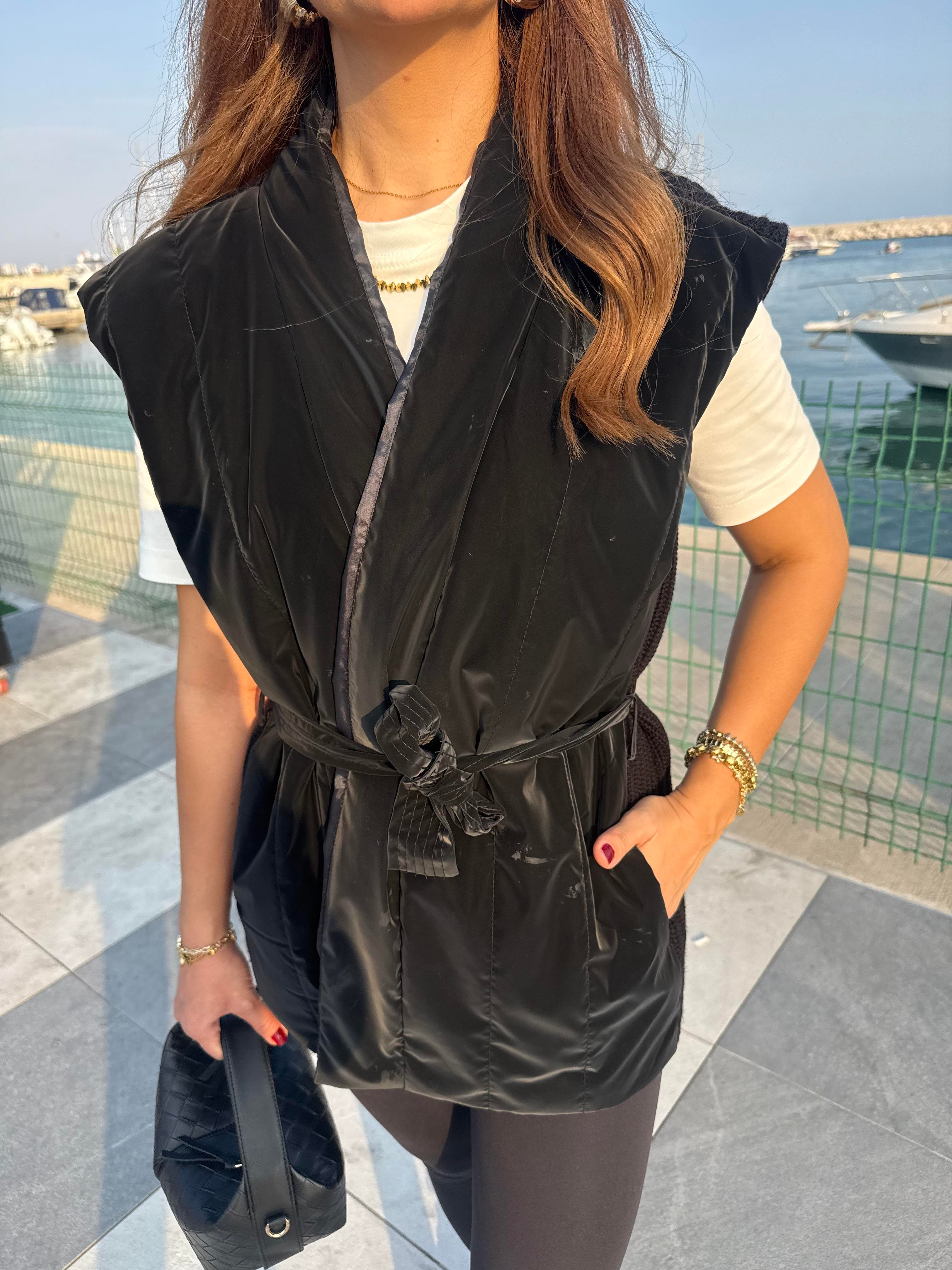 10828 Arkası Triko Detay Premium Yelek