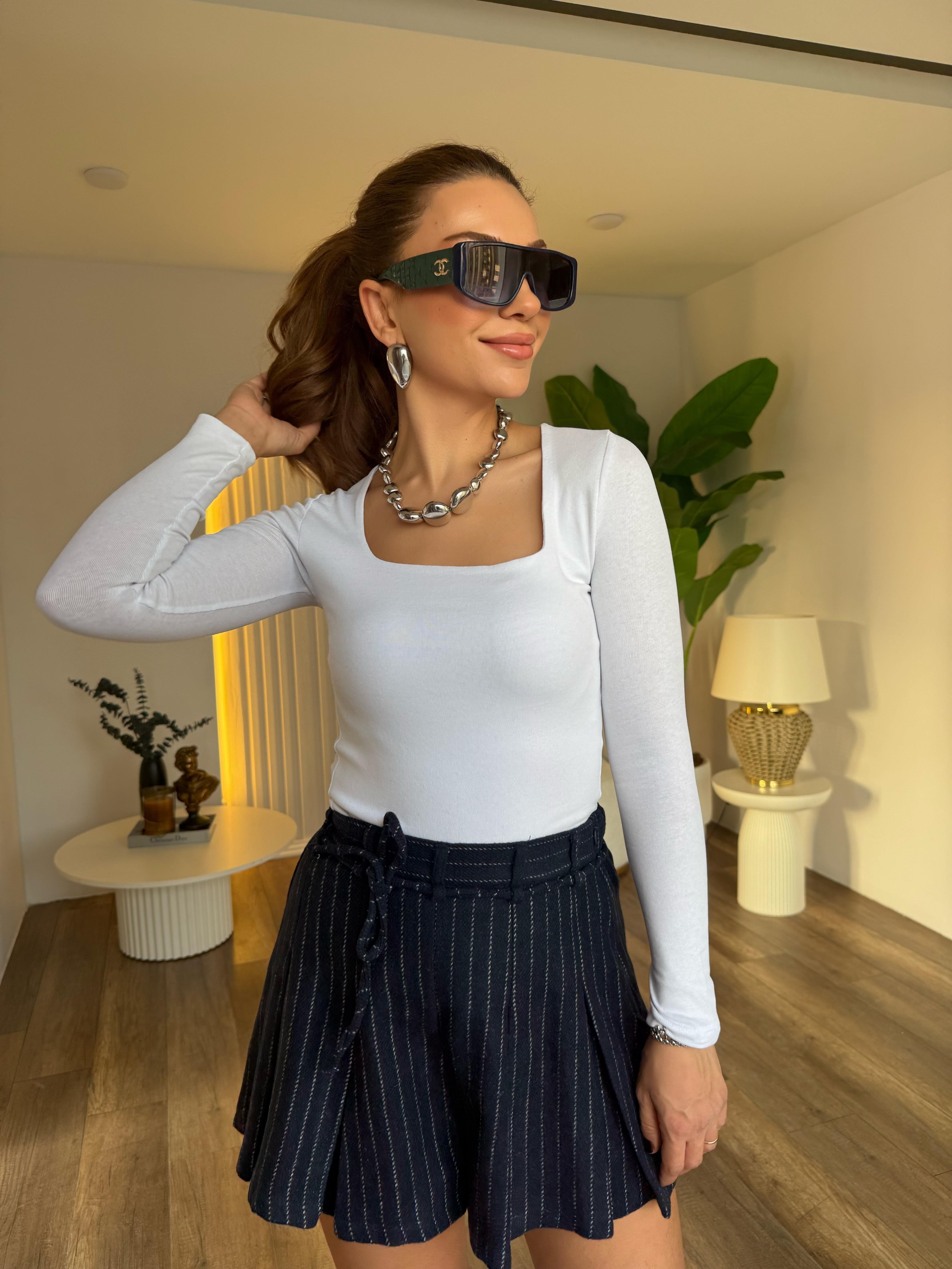 10845 Kare Yaka Uzun Kol Bluz