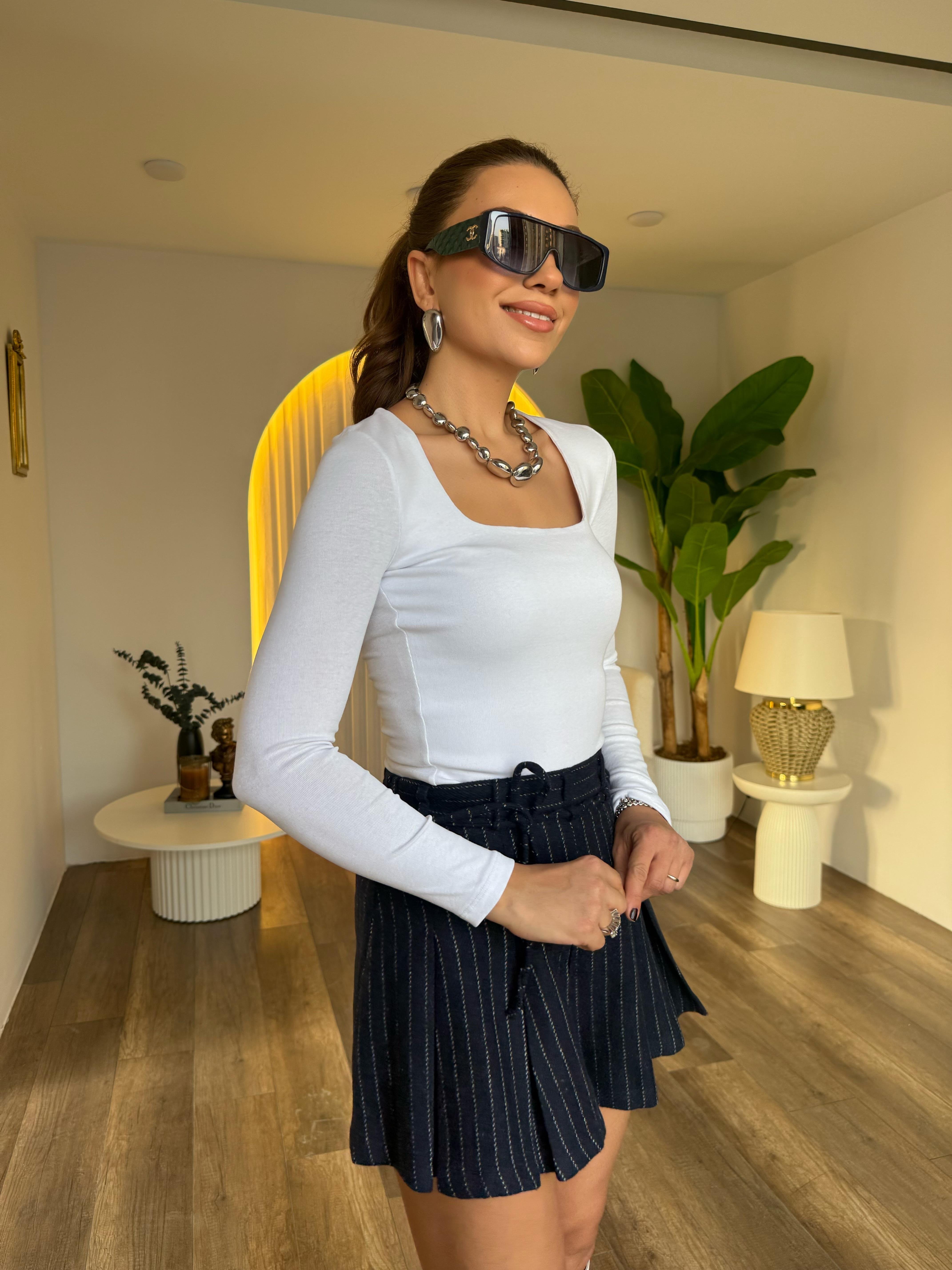 10845 Kare Yaka Uzun Kol Bluz