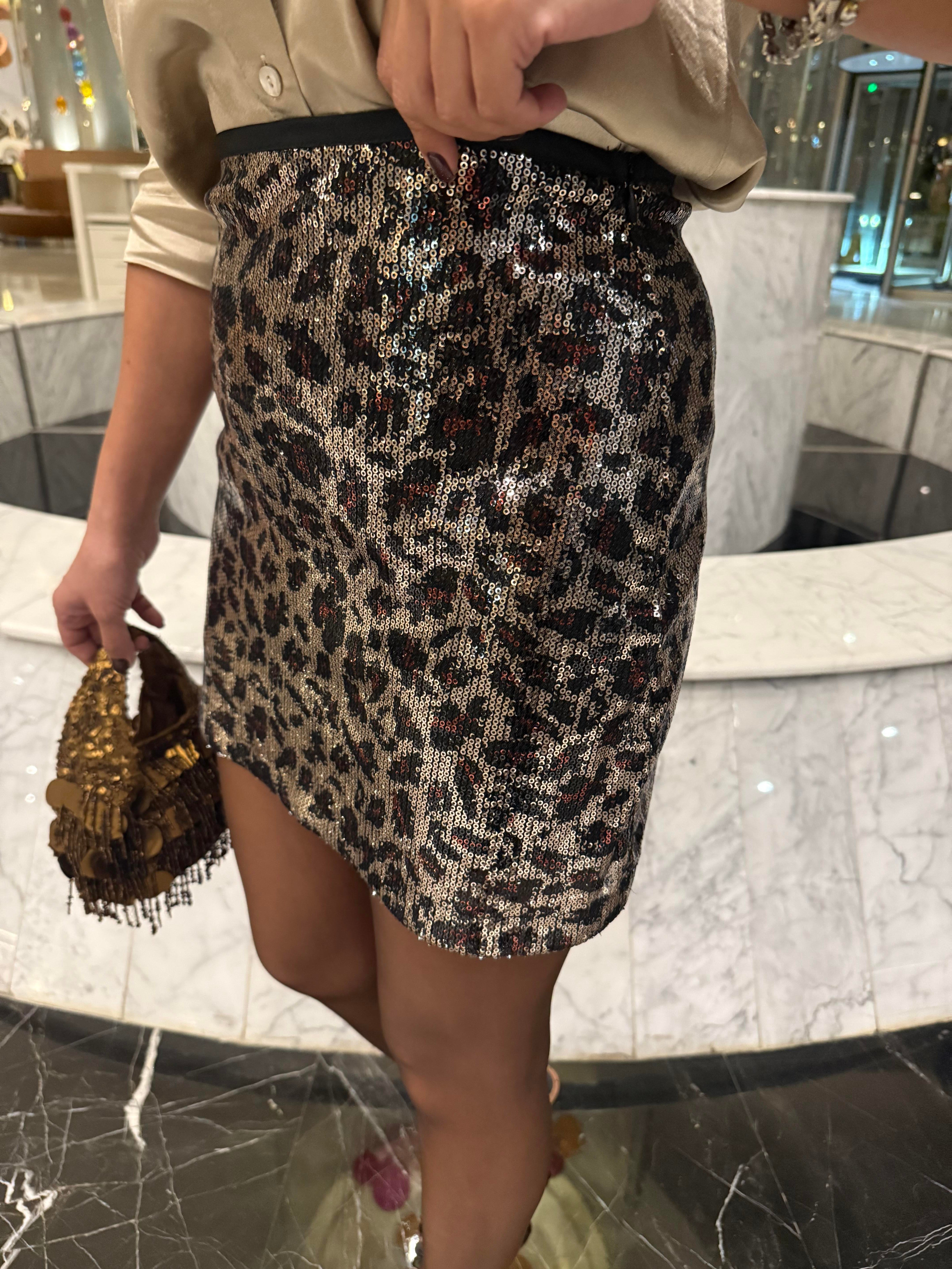 10893 Leopar Payetli Etek
