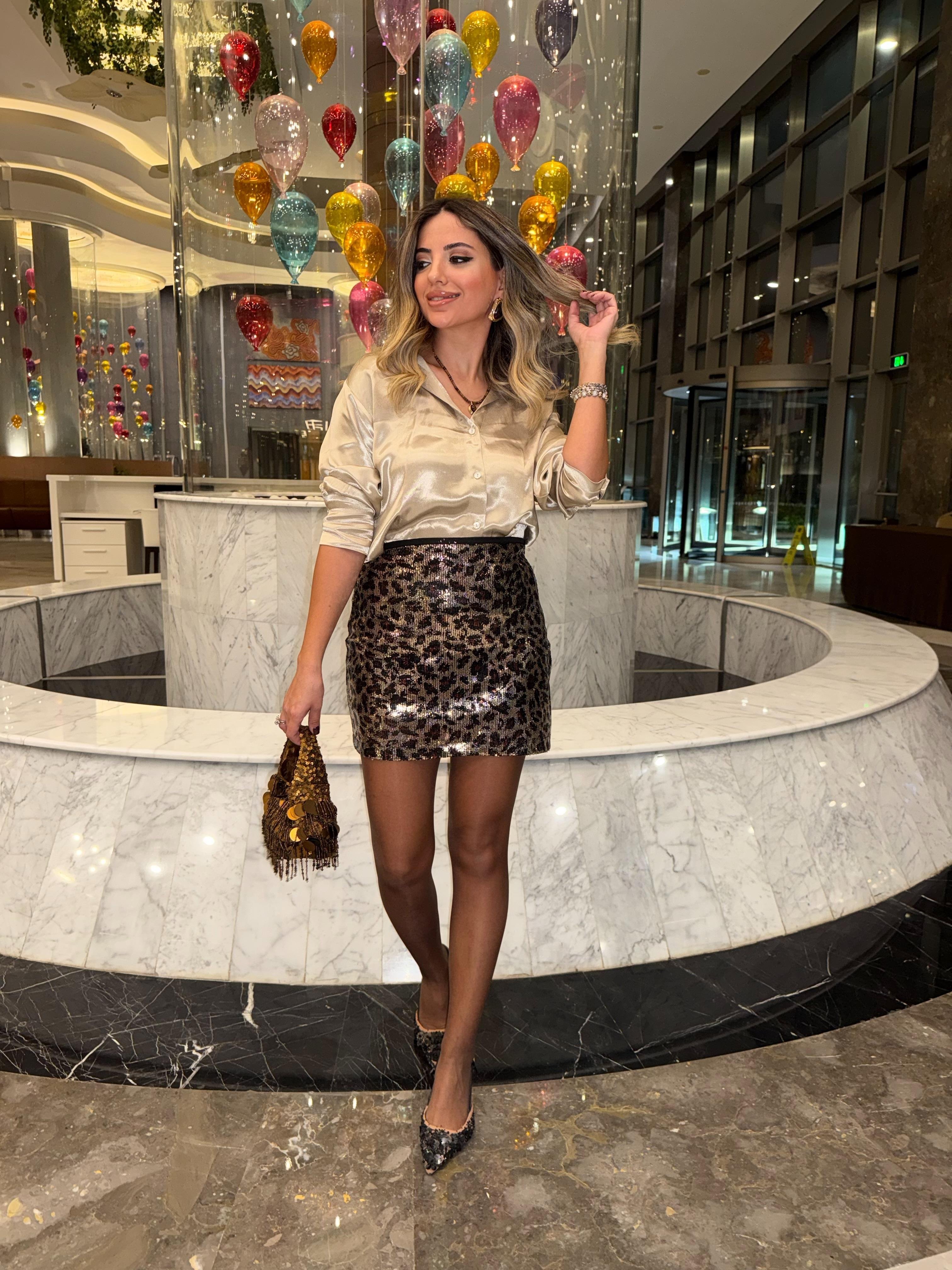 10893 Leopar Payetli Etek
