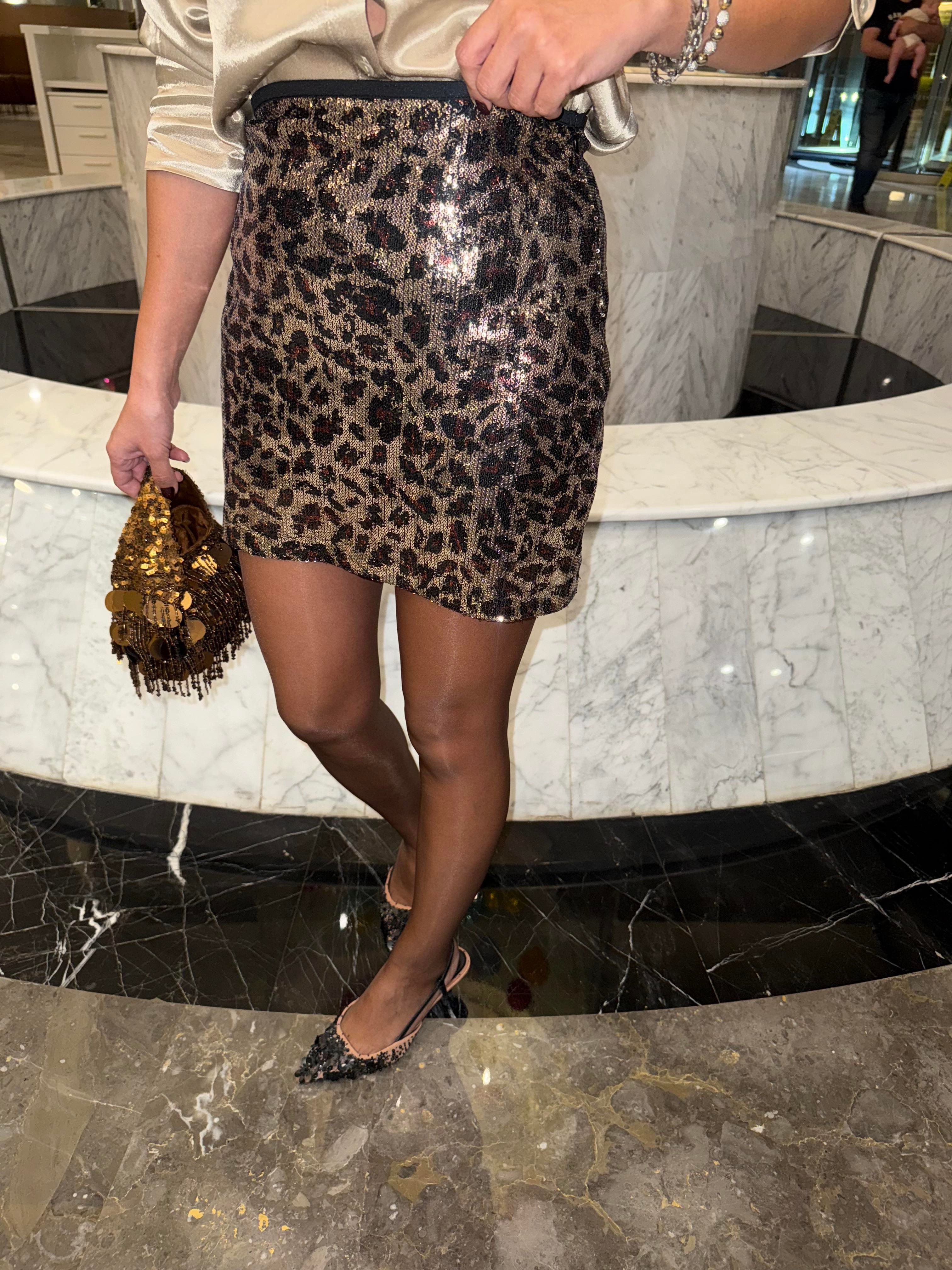 10893 Leopar Payetli Etek