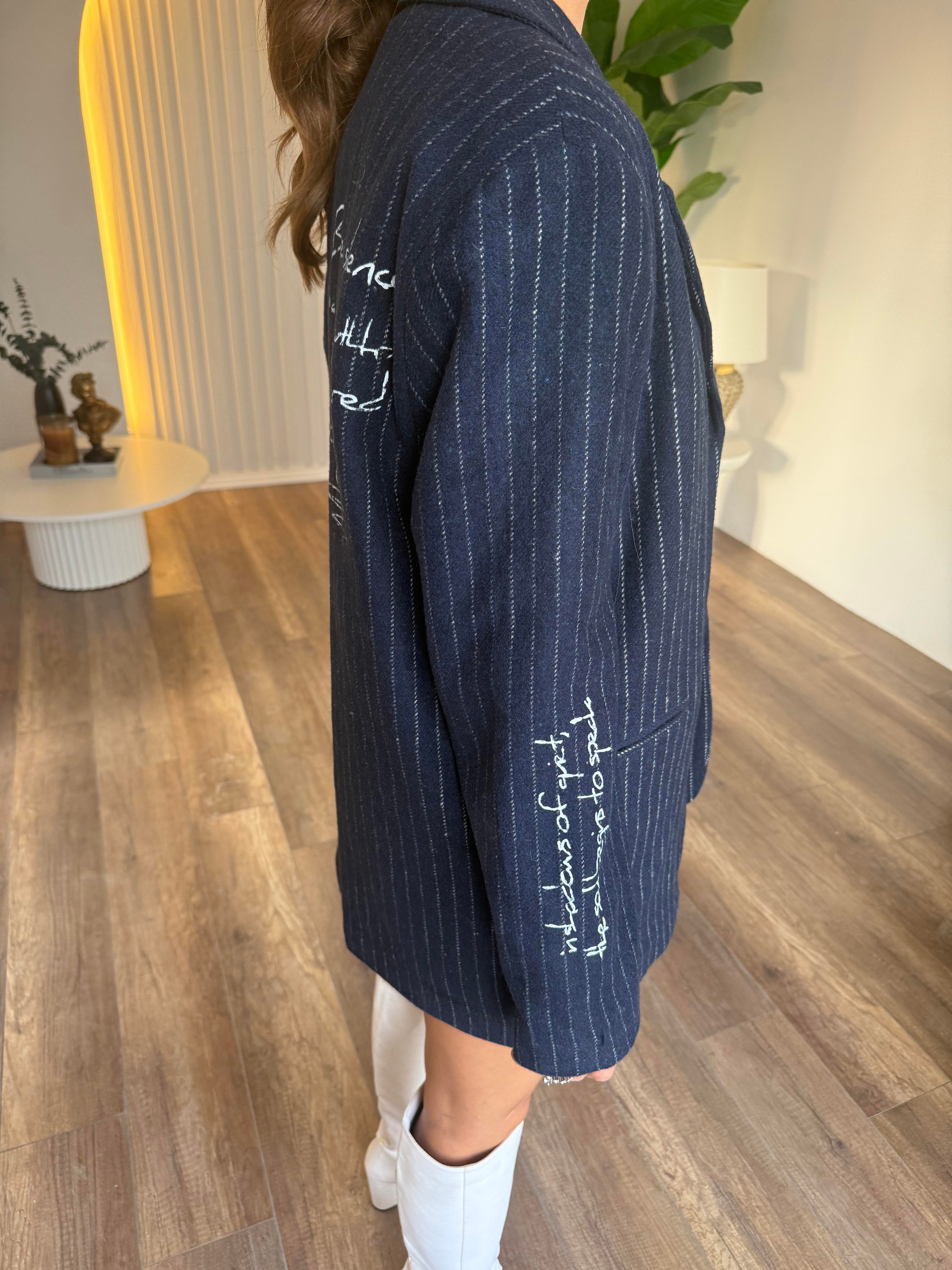 10894 Kendinden Çizgili Blazer Ceket