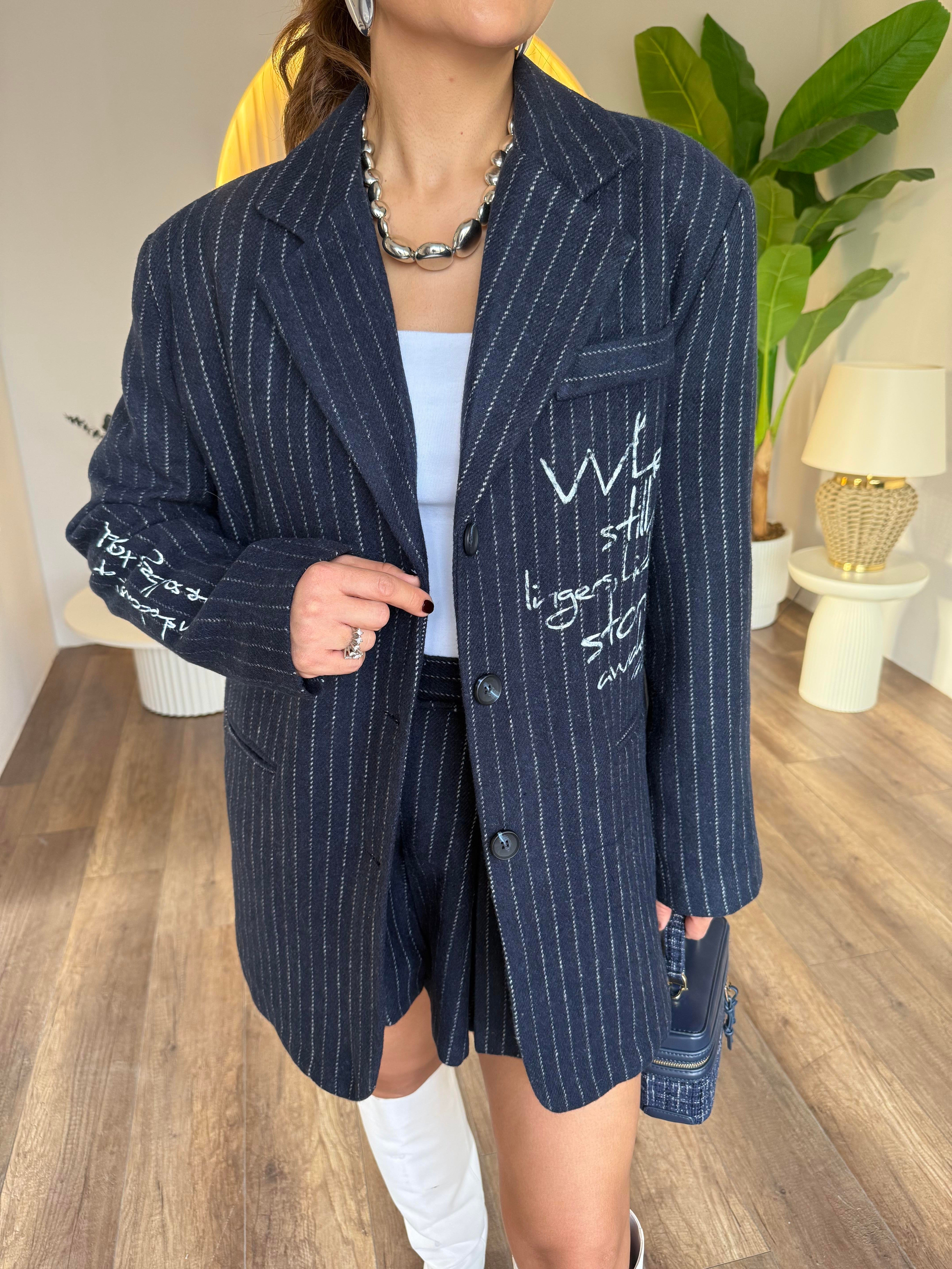 10894 Kendinden Çizgili Blazer Ceket