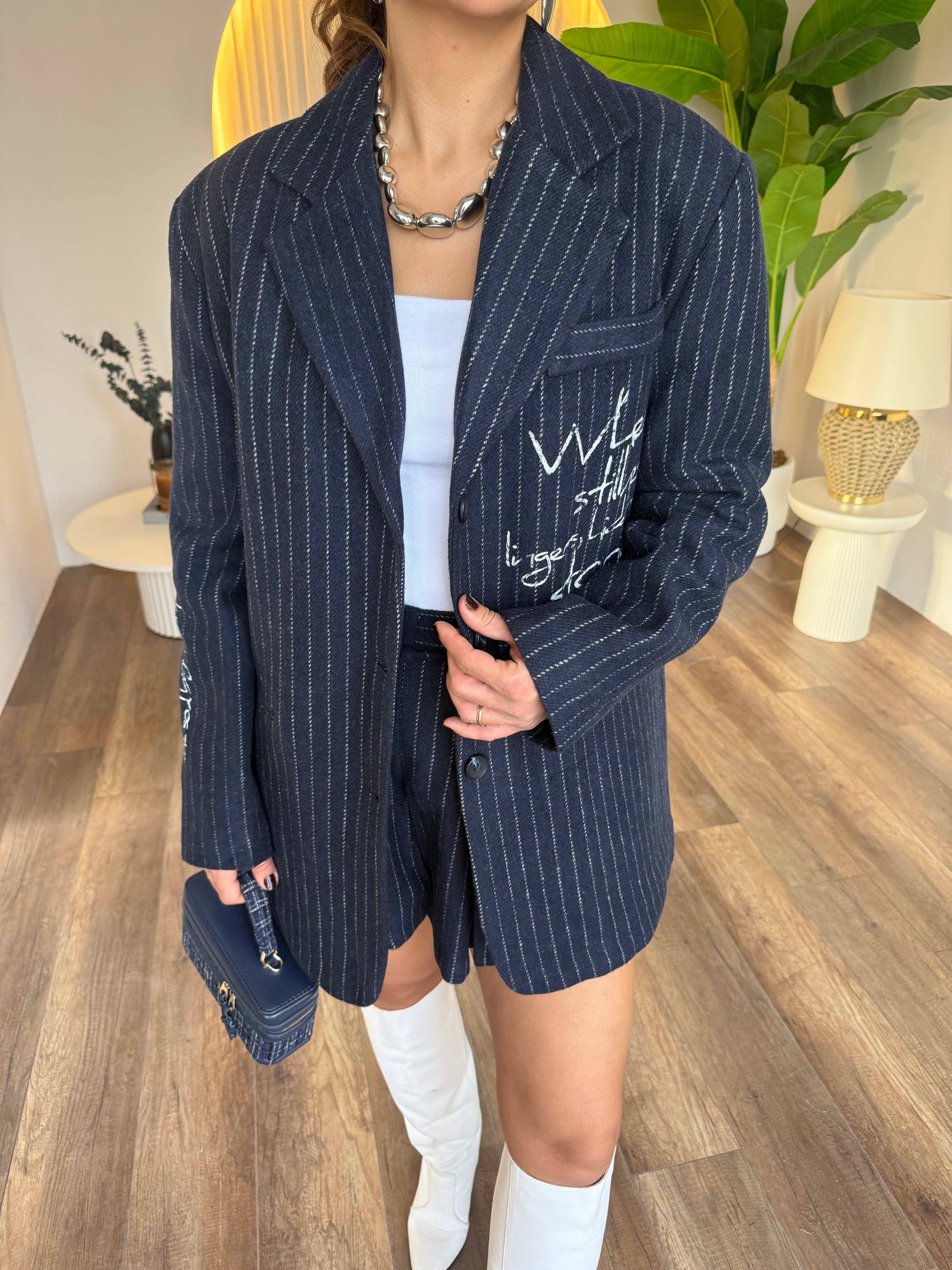 10894 Kendinden Çizgili Blazer Ceket