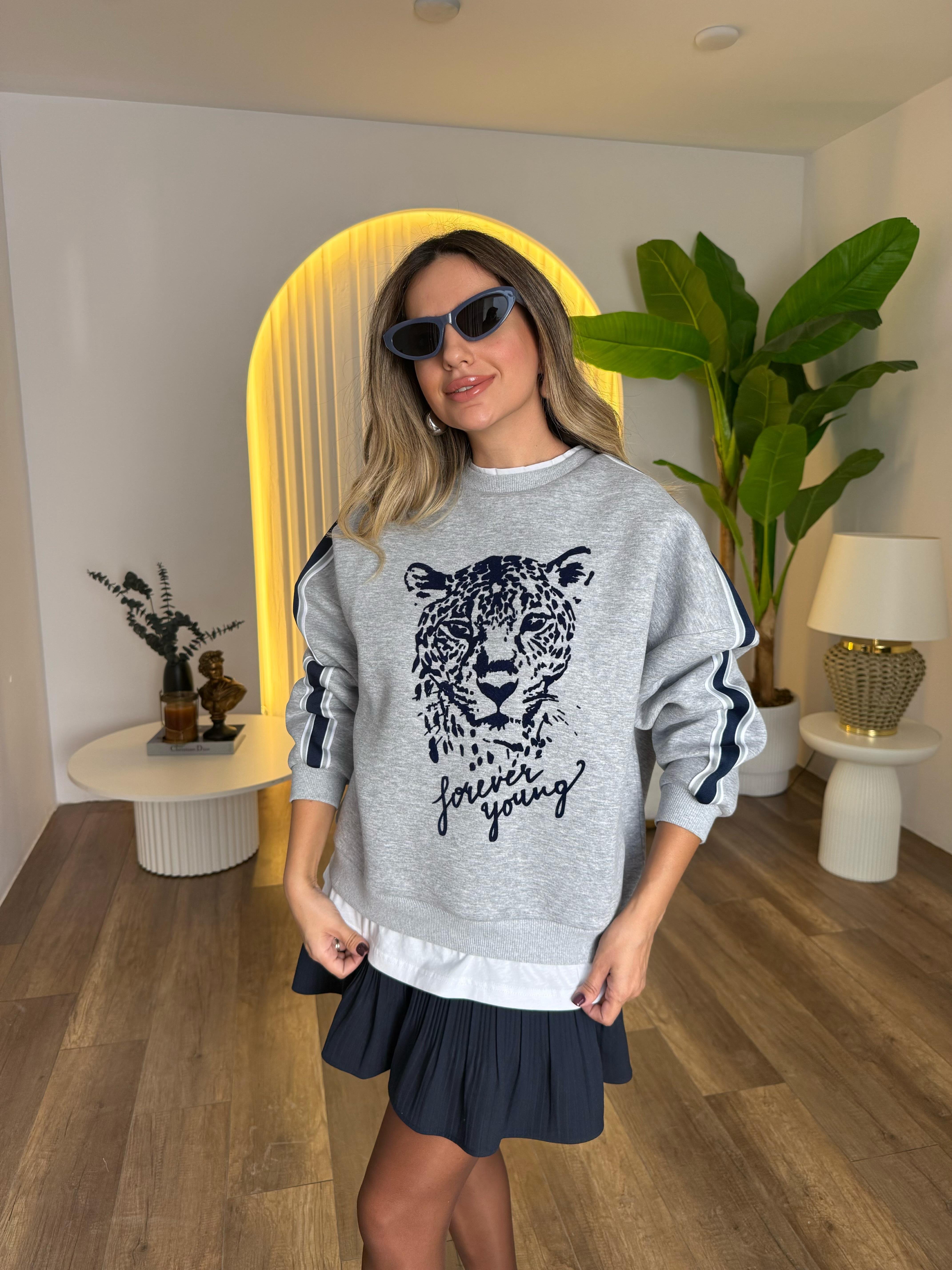 10907 Önü Lacivert Baskılı Sweatshirt