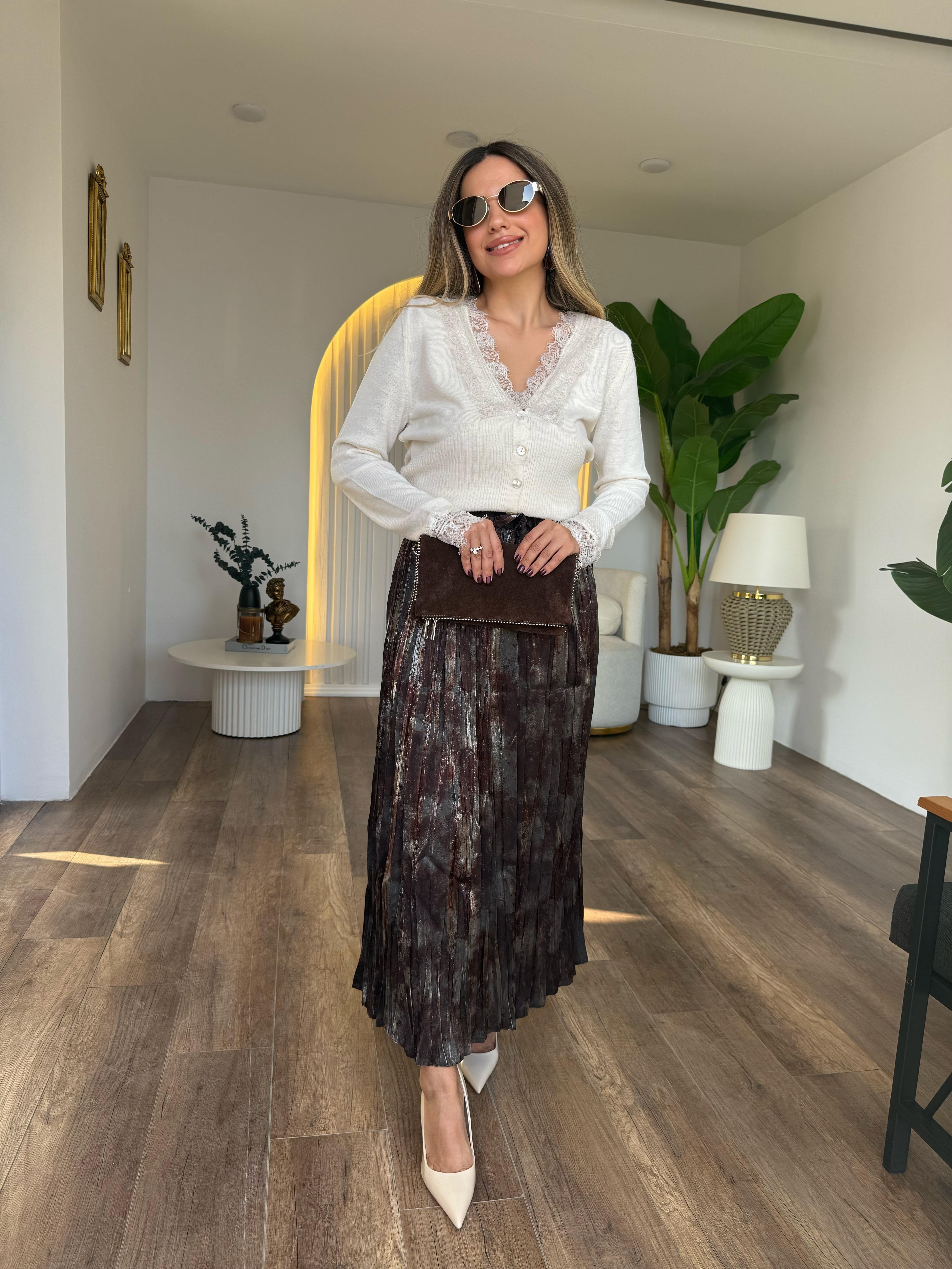 10925 Batik Parlak Desen Beli Lastikli Etek